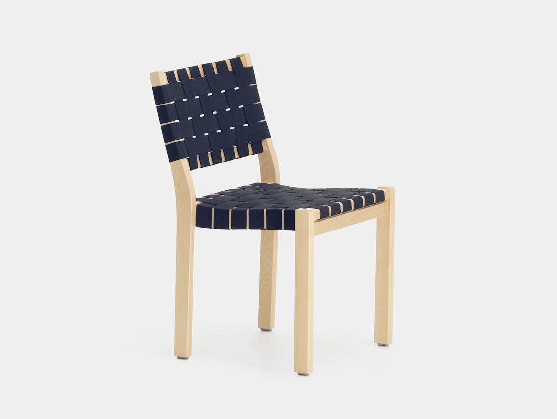 Artek Chair 611 Birch Blue Alvar Aalto