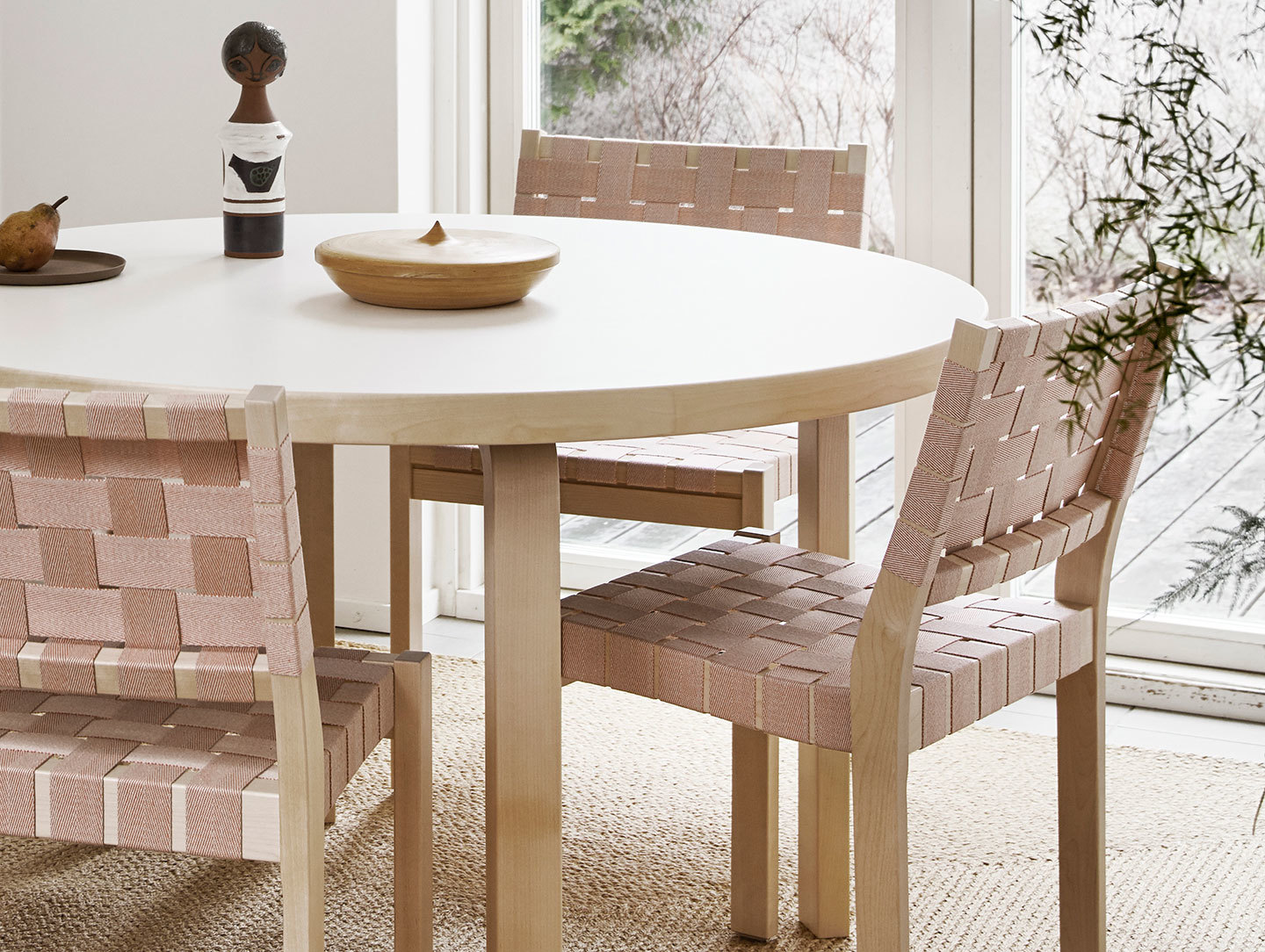 Artek Chair 611 Birch Nat Red Webbing Aalto