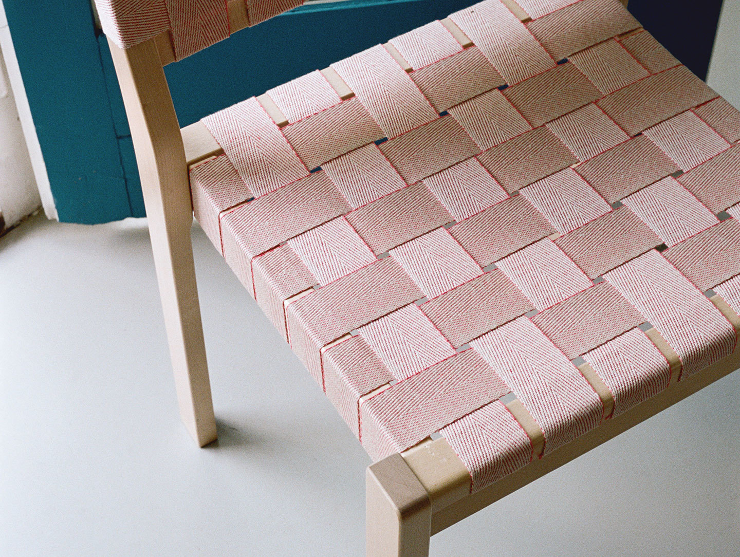 Artek Chair 611 Birch Natural Red Webbing Detail Aalto