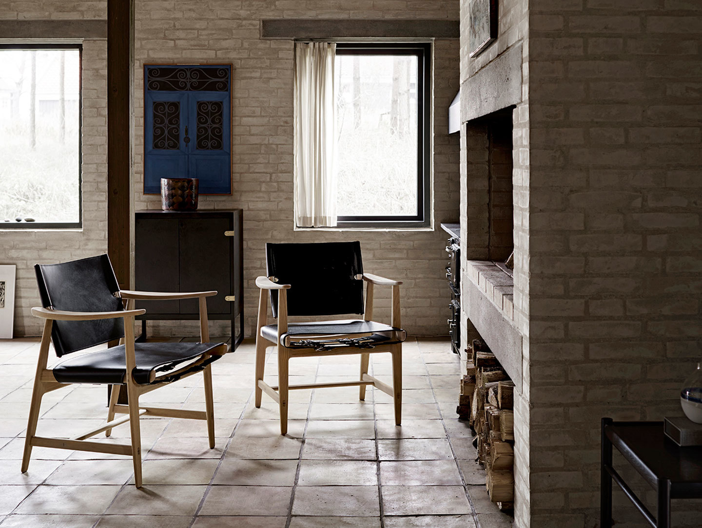 Carl Hansen Huntsman Chairs Oak White Oil Black Leather Borge Mogensen