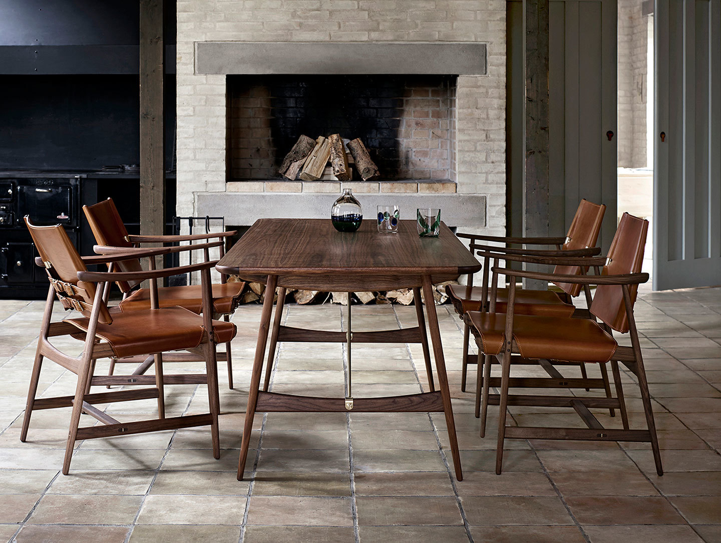 Carl Hansen Huntsman Chairs Walnut Oiled Cognac Leather Borge Mogensen