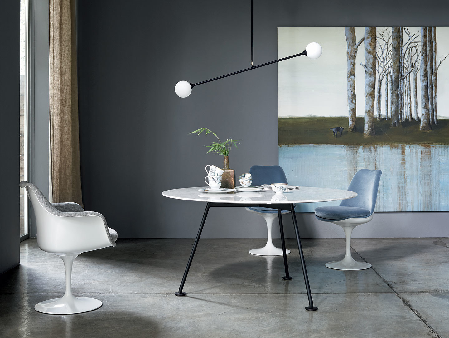 Knoll Grasshopper Table Round White Marble Piero Lissoni