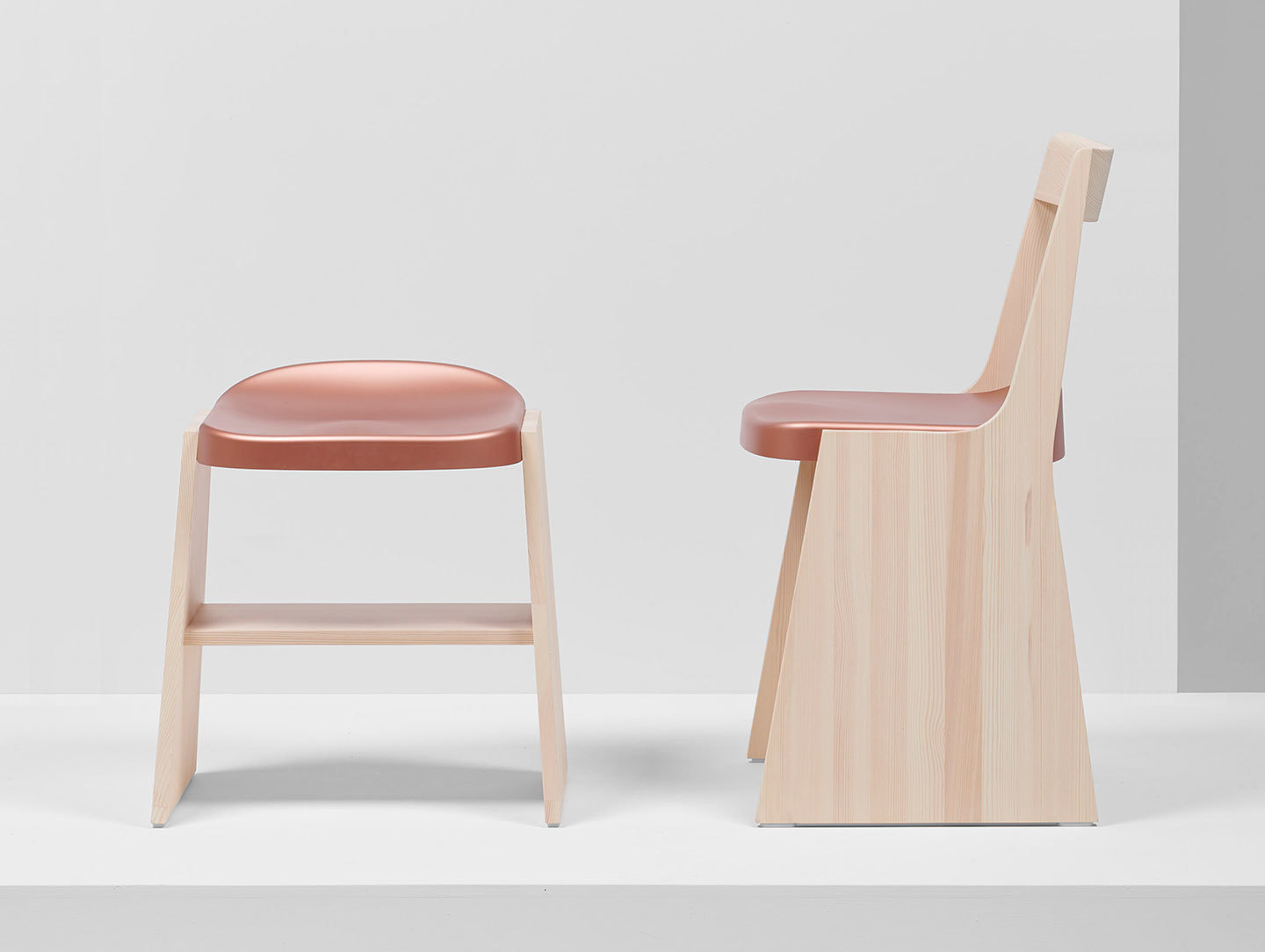 Mattiazzi Fronda Chair And Stool Pine Copper Seat Sam Hecht Kim Colin