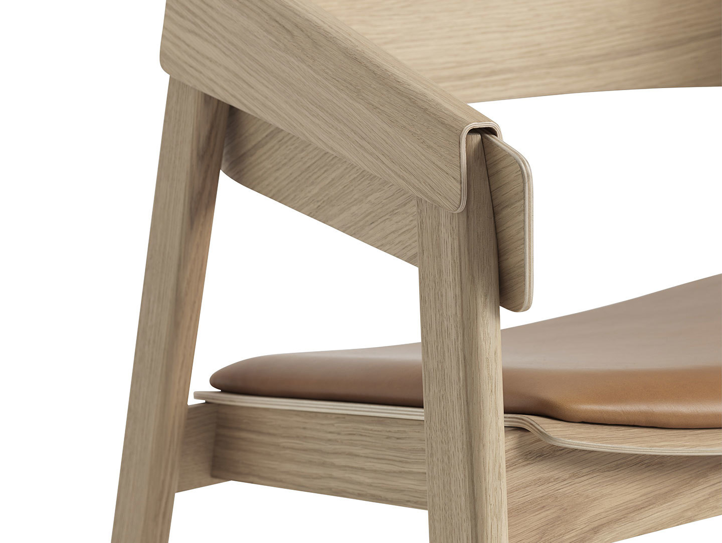 Muuto Cover Lounge Chair Upholstered Seat Oak Leather Detail Thomas Bentzen