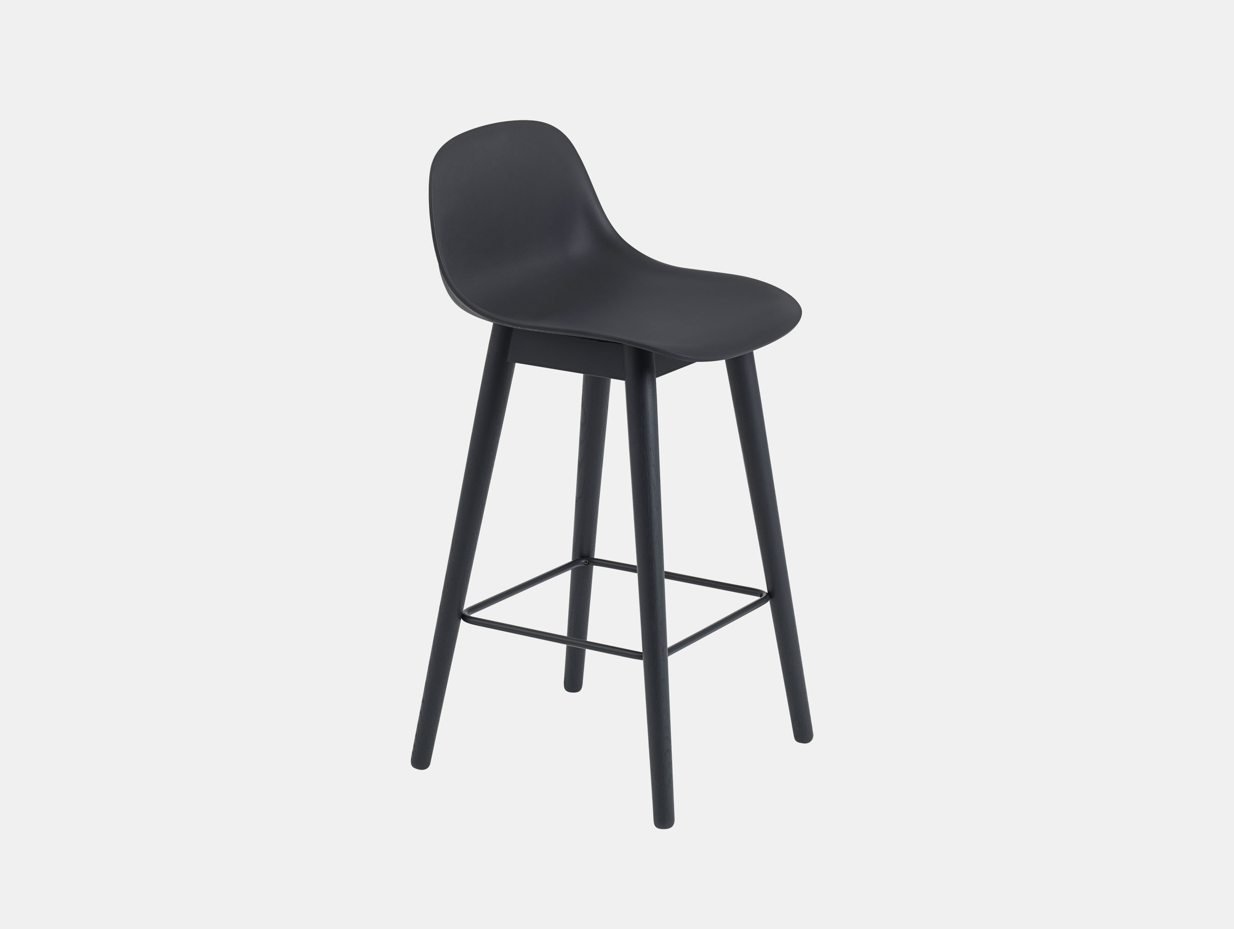 Muuto Fiber Bar Stool Wood Base With Back Black Iskos Berlin