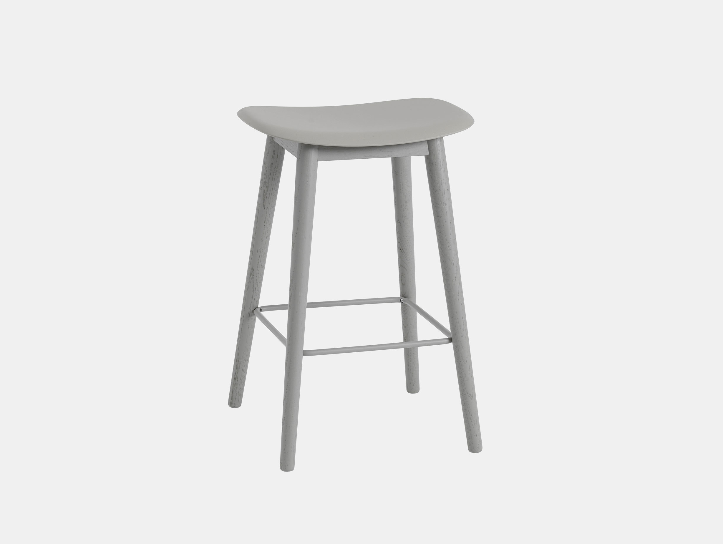 Muuto Fiber Bar Stool Wood Base Without Back Grey Iskos Berlin