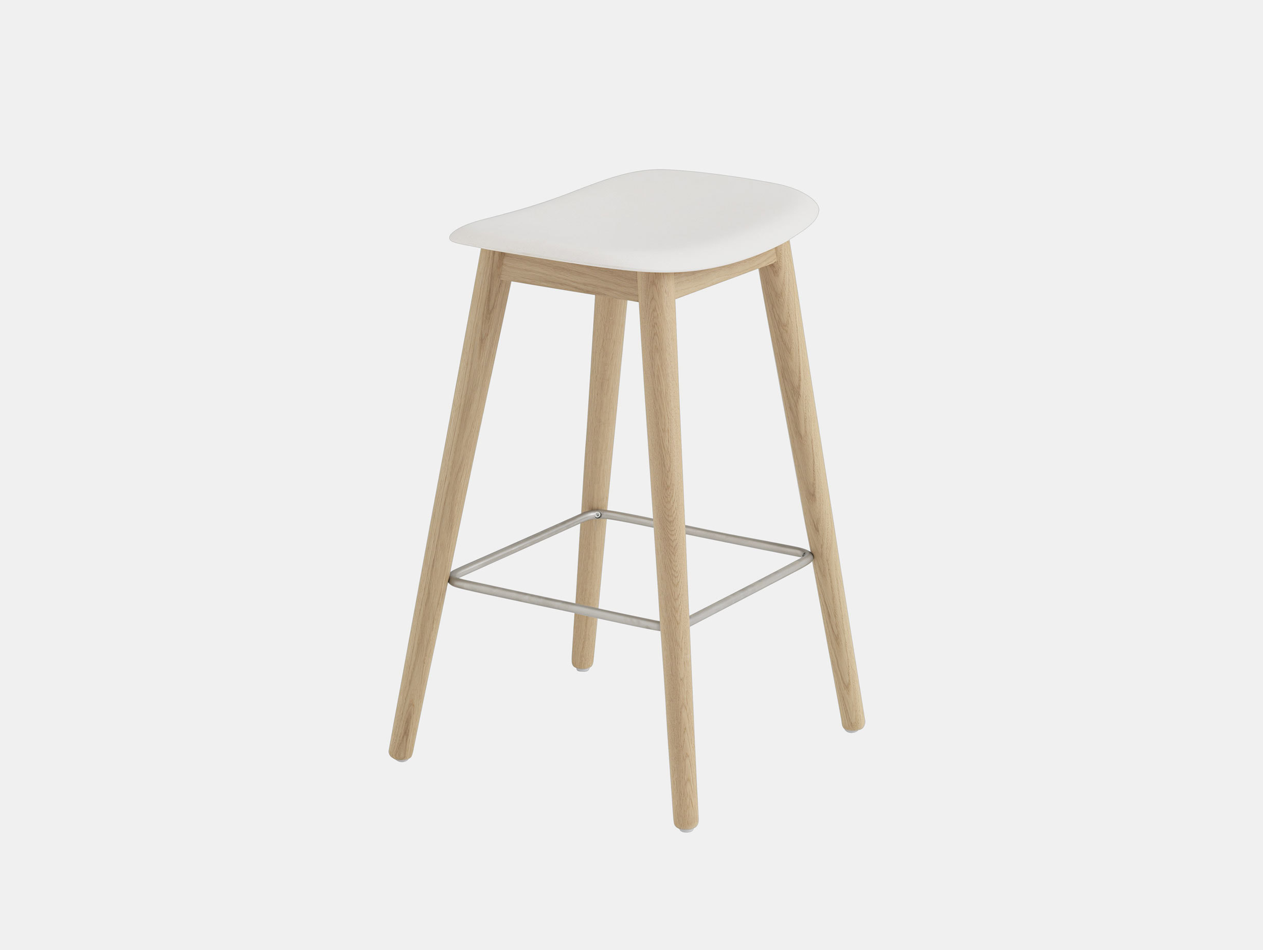 Muuto Fiber Bar Stool Wood Base Without Back Oak White Iskos Berlin
