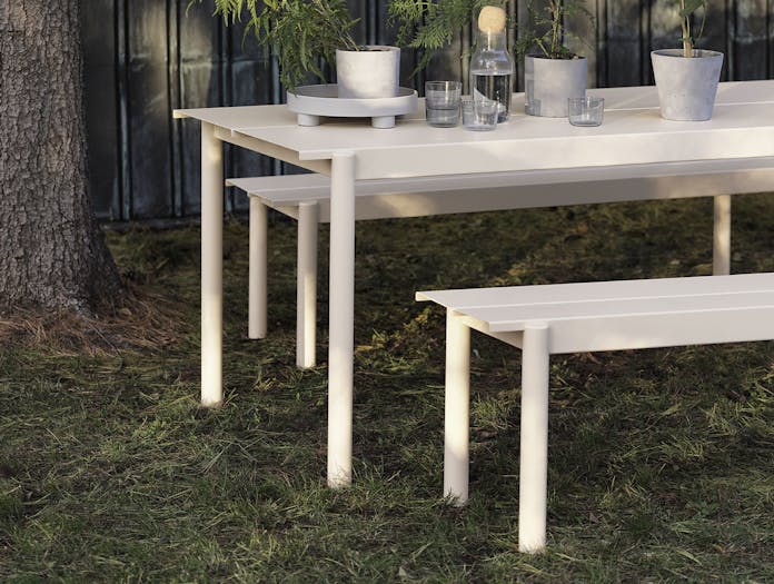 Muuto Linear Steel Outdoor Table Bench Off White Detail Thomas Bentzen