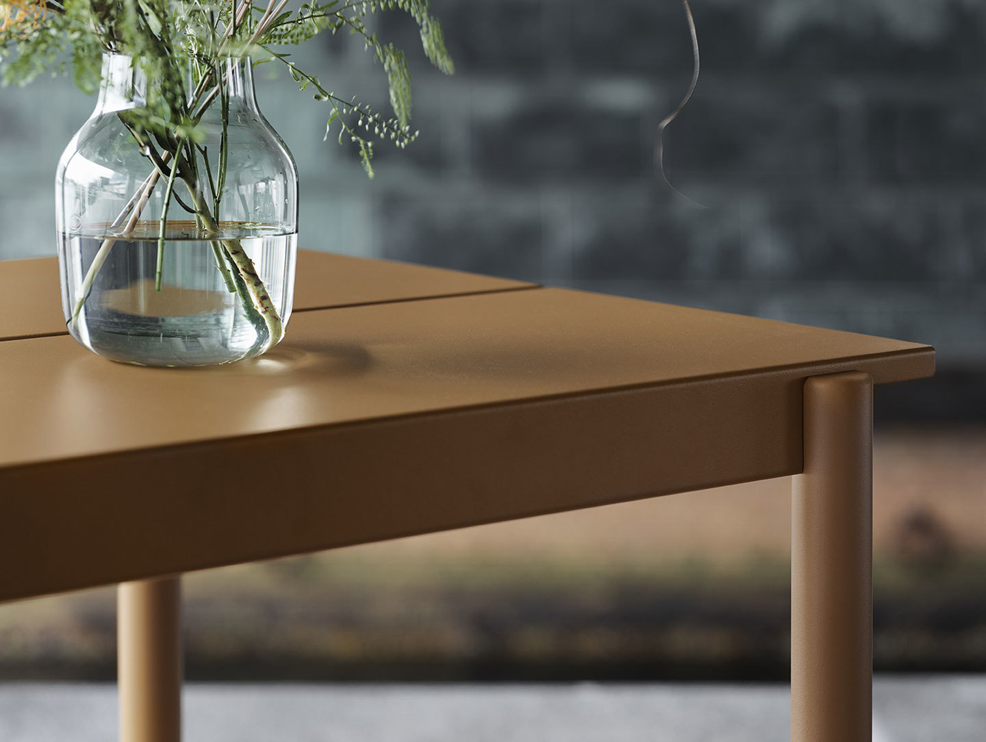 Muuto Linear Steel Outdoor Table Detail Burnt Orange Thomas Bentzen