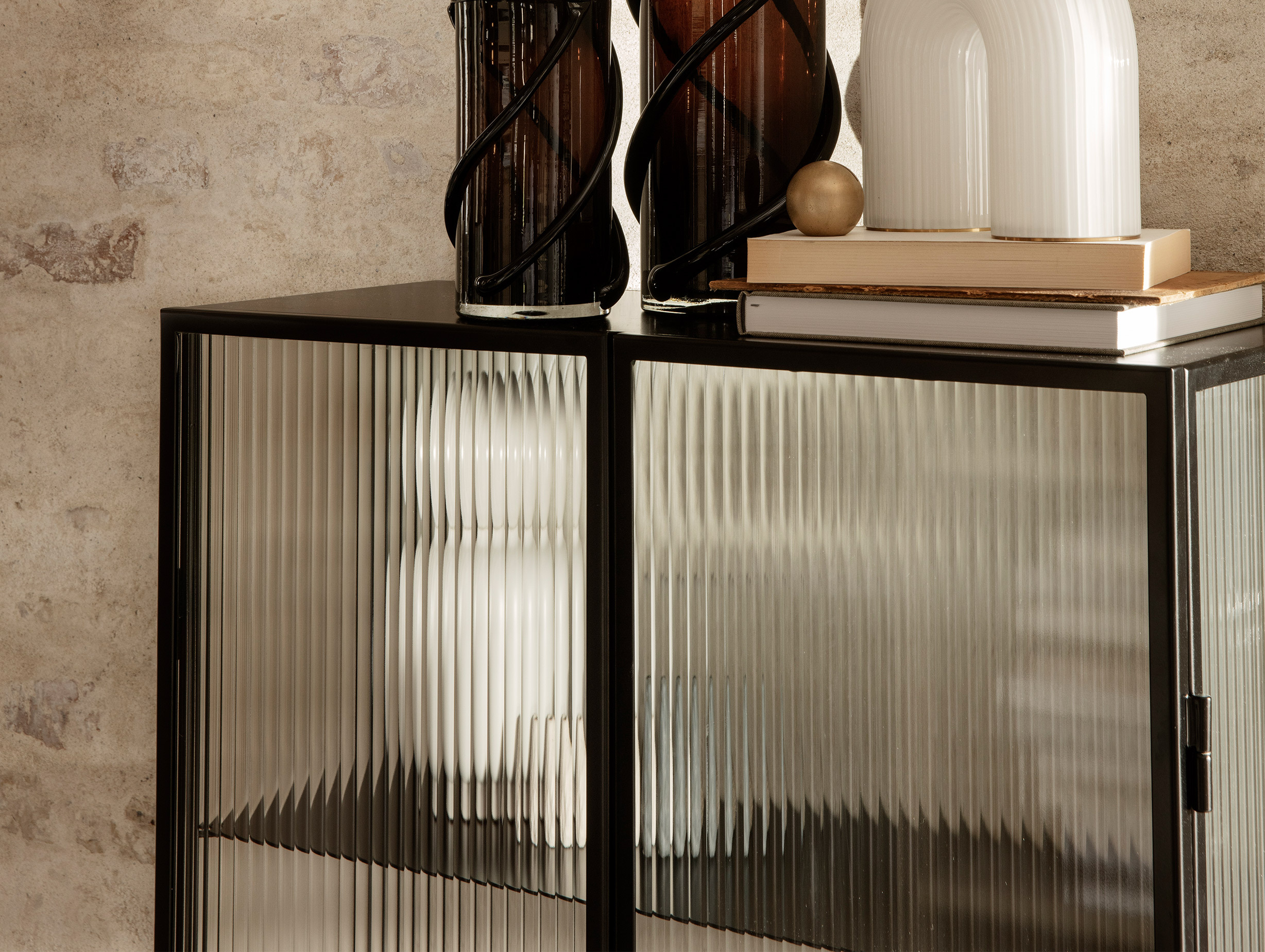 Ferm living says who haze vitrine reeded cabinet black lifestyle