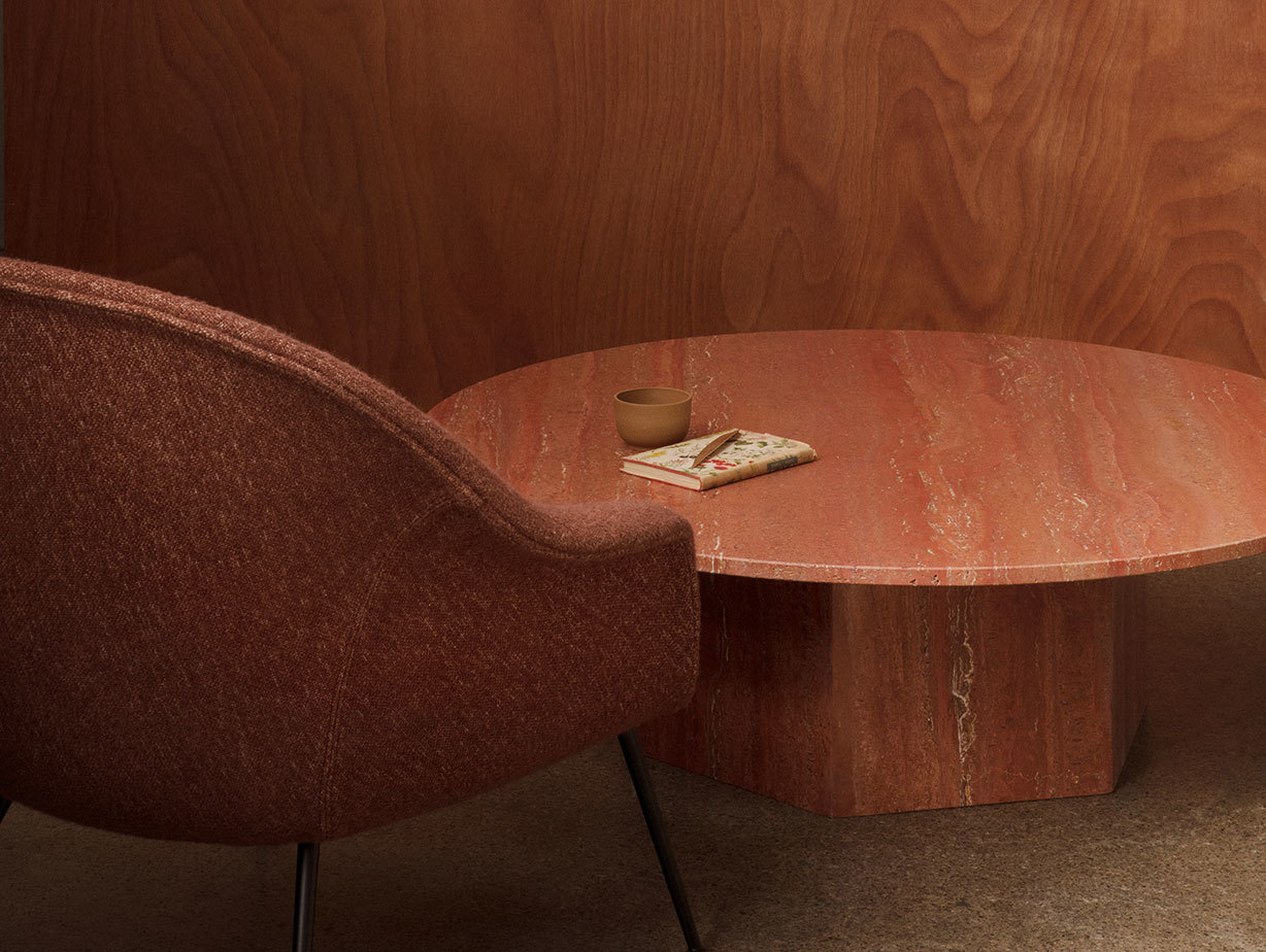 Gubi Epic Coffee Table 1 dia 110cm red travertine Gam Fratesi