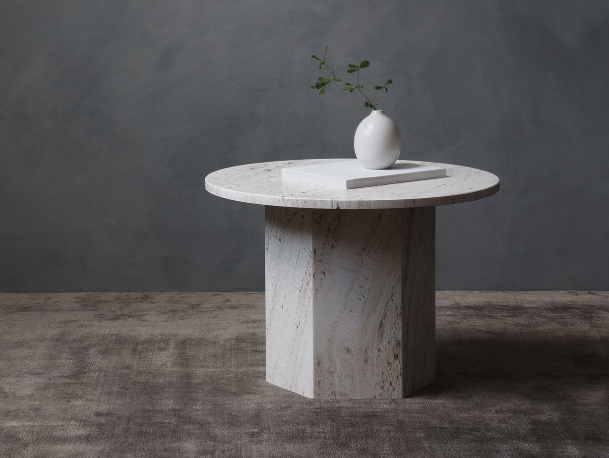 Gubi Epic Coffee Table 1 dia 60cm white travertine Gam Fratesi