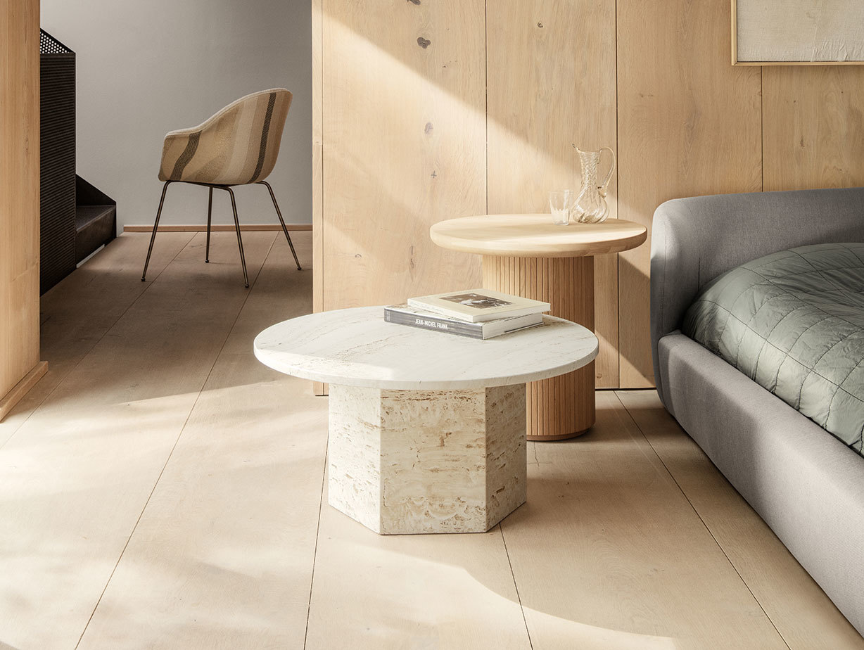 Gubi Epic Coffee Table 1 dia 80cm white travertine Gam Fratesi