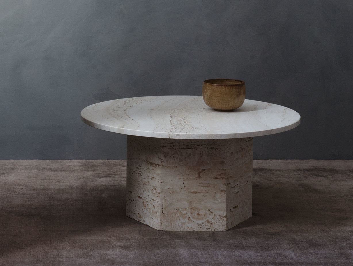 Gubi Epic Coffee Table 3 dia 80cm white travertine Gam Fratesi