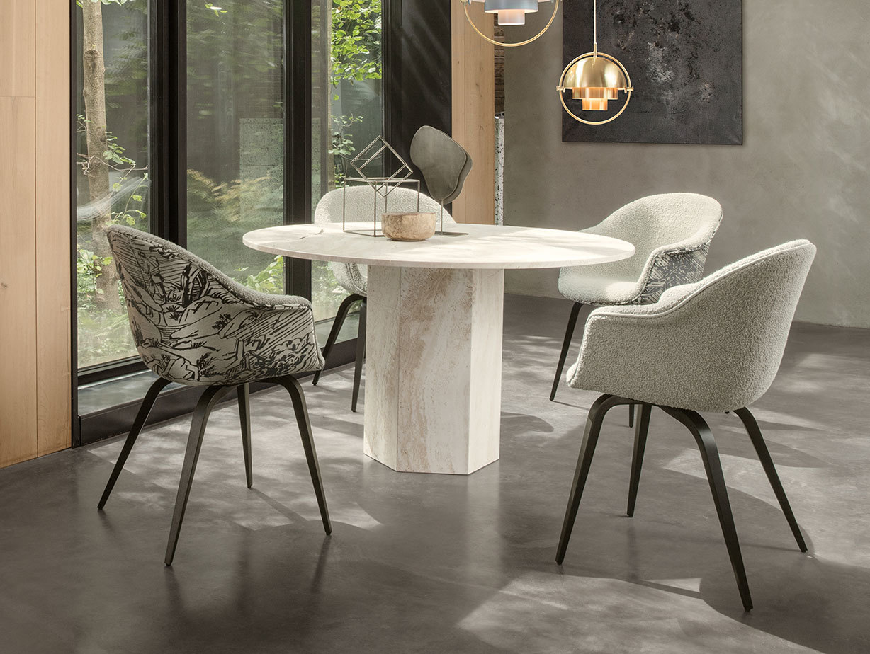 Gubi Epic Dining Table 1 white travertine Gam Fratesi