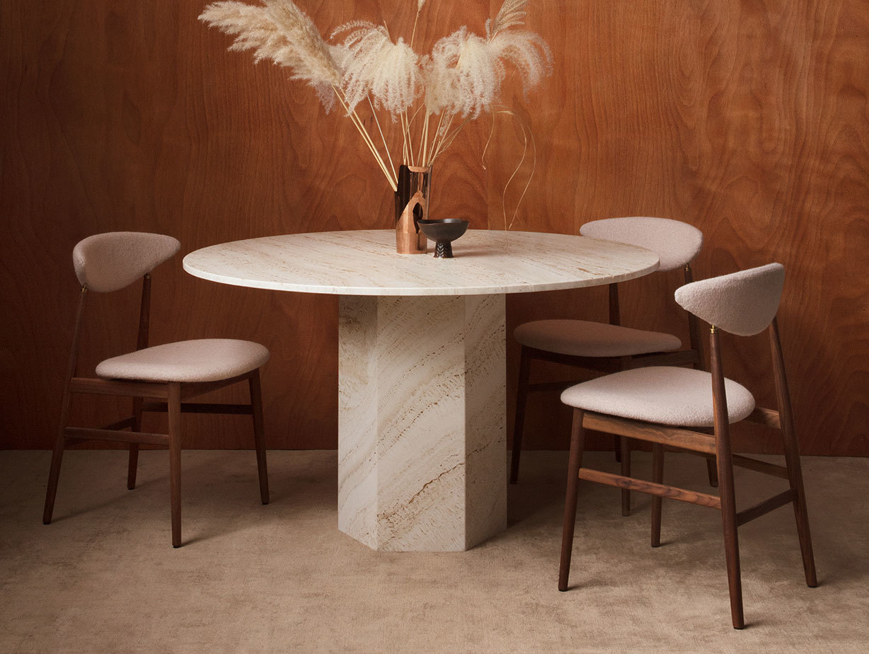 Gubi Epic Dining Table 2 white travertine Gam Fratesi