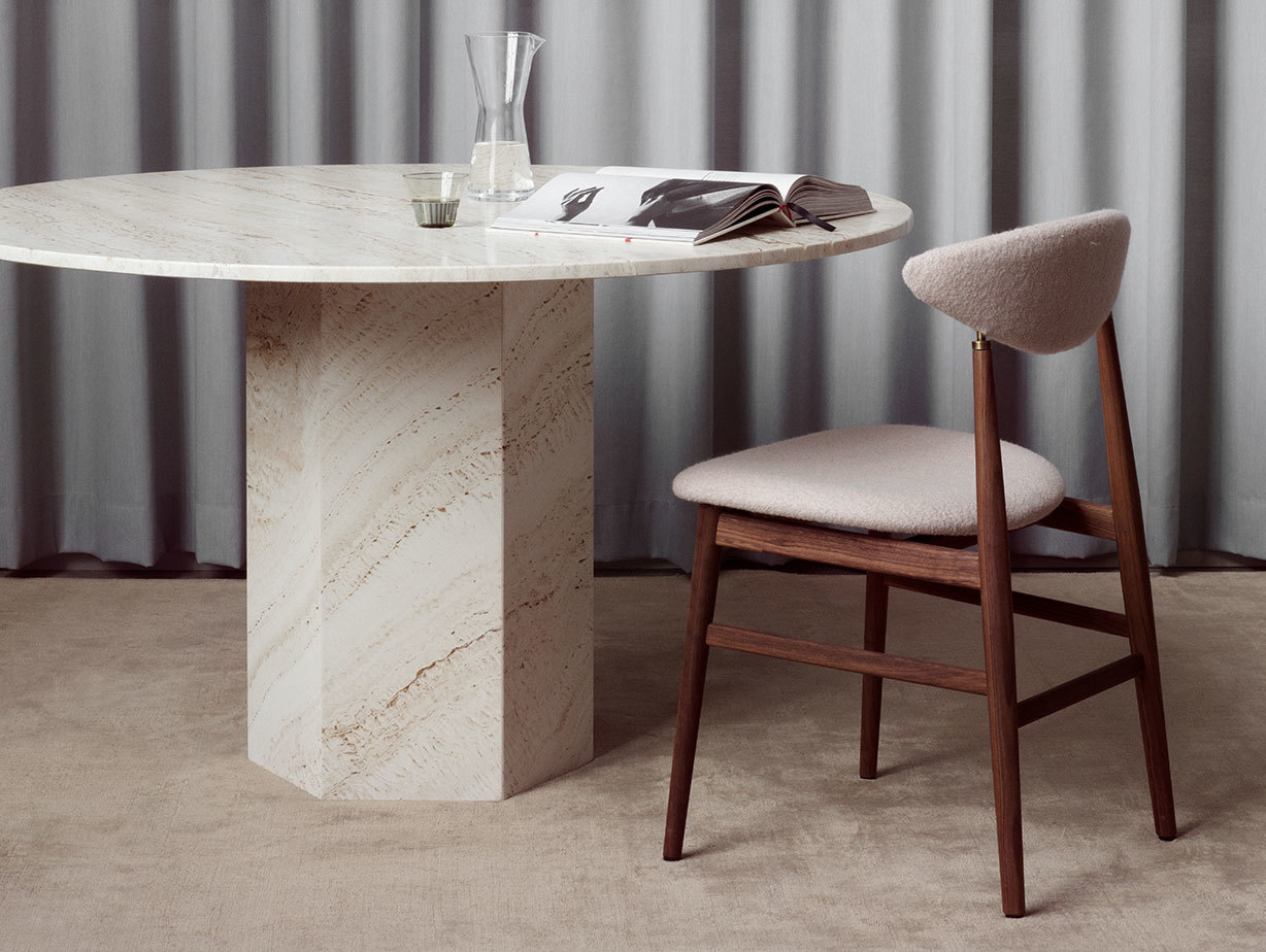 Gubi Epic Dining Table 3 white travertine Gam Fratesi