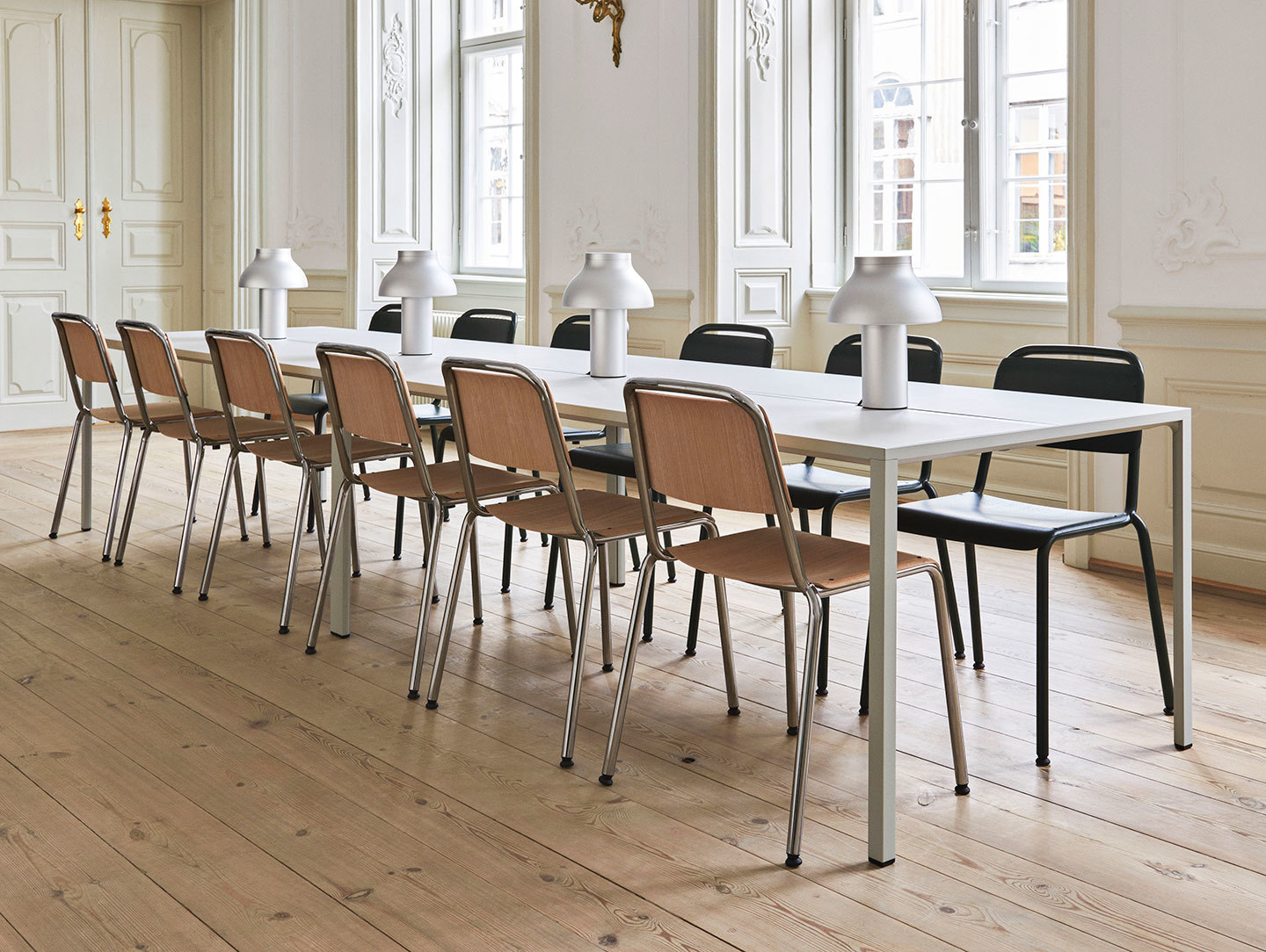 Hay Halftime matt lacquer oak chrome base New Order Table light grey Halftime black stained oak black powder coated base PC Table Lamp aluminum