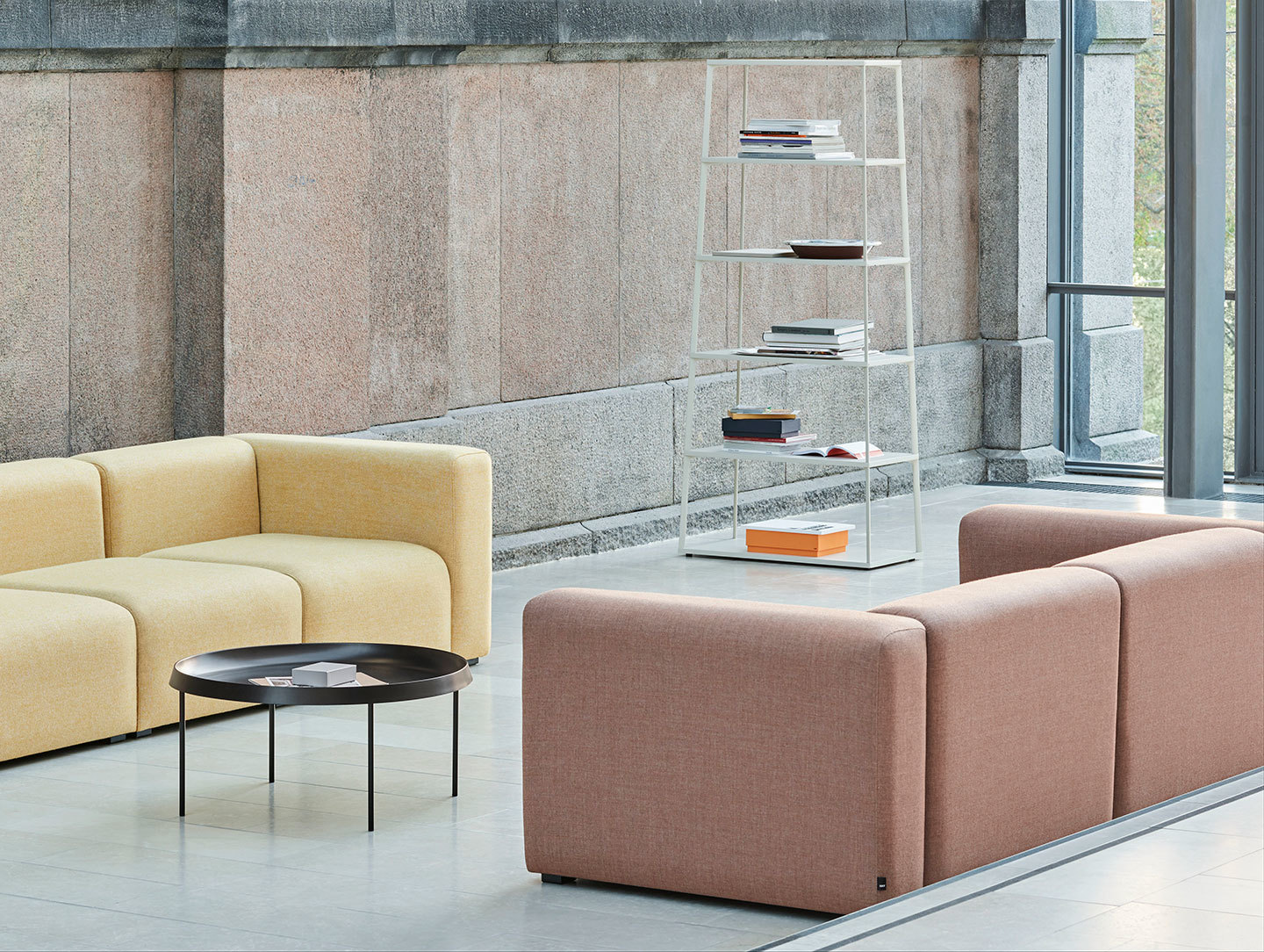 Hay Mags 3 seater Hallingdal 407 Mags 25 seater Canvas 356 Tulou Coffee Table black Eiffel Shelf