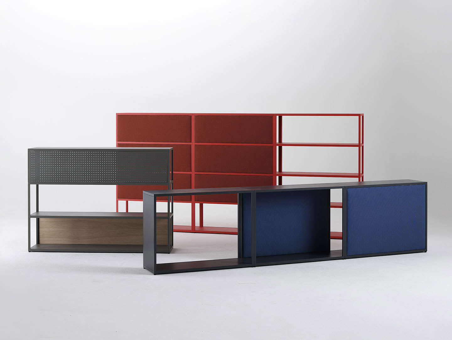 Hay New Order Shelving System Perforated Panels Wooden Panels Textile Panels