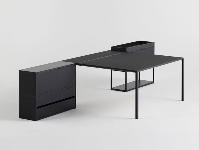 Hay New Order Table Charcoal New Order Shelving System with Tabletop Charcoal New order Steel Sliding Doors Charcoal