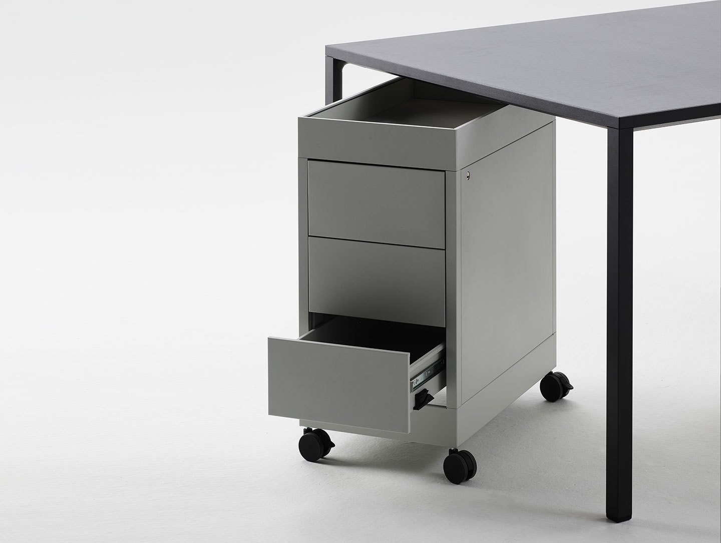 Hay New Order Table Charcoal New Order Trolley B 3 Drawer with top tray Light Grey