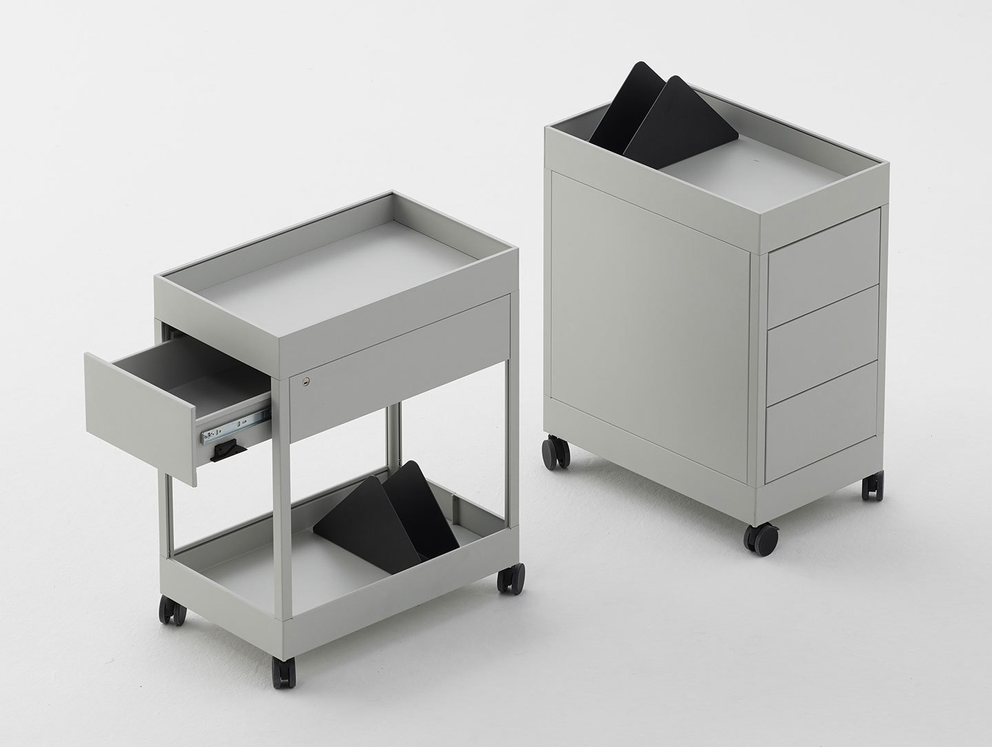 Hay New Order Trolley A 1 Drawer w Tray Top light grey New Order Trolley B 3 drawer w Tray Top ligth grey 01
