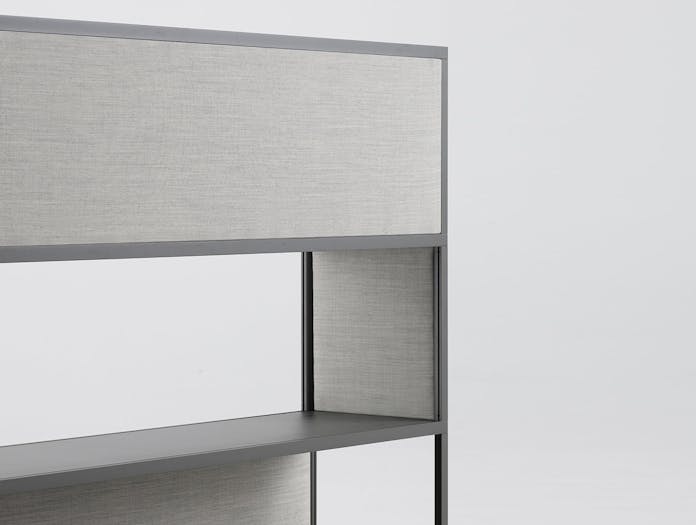 Hay New Order shelving system light grey textile panels Remix