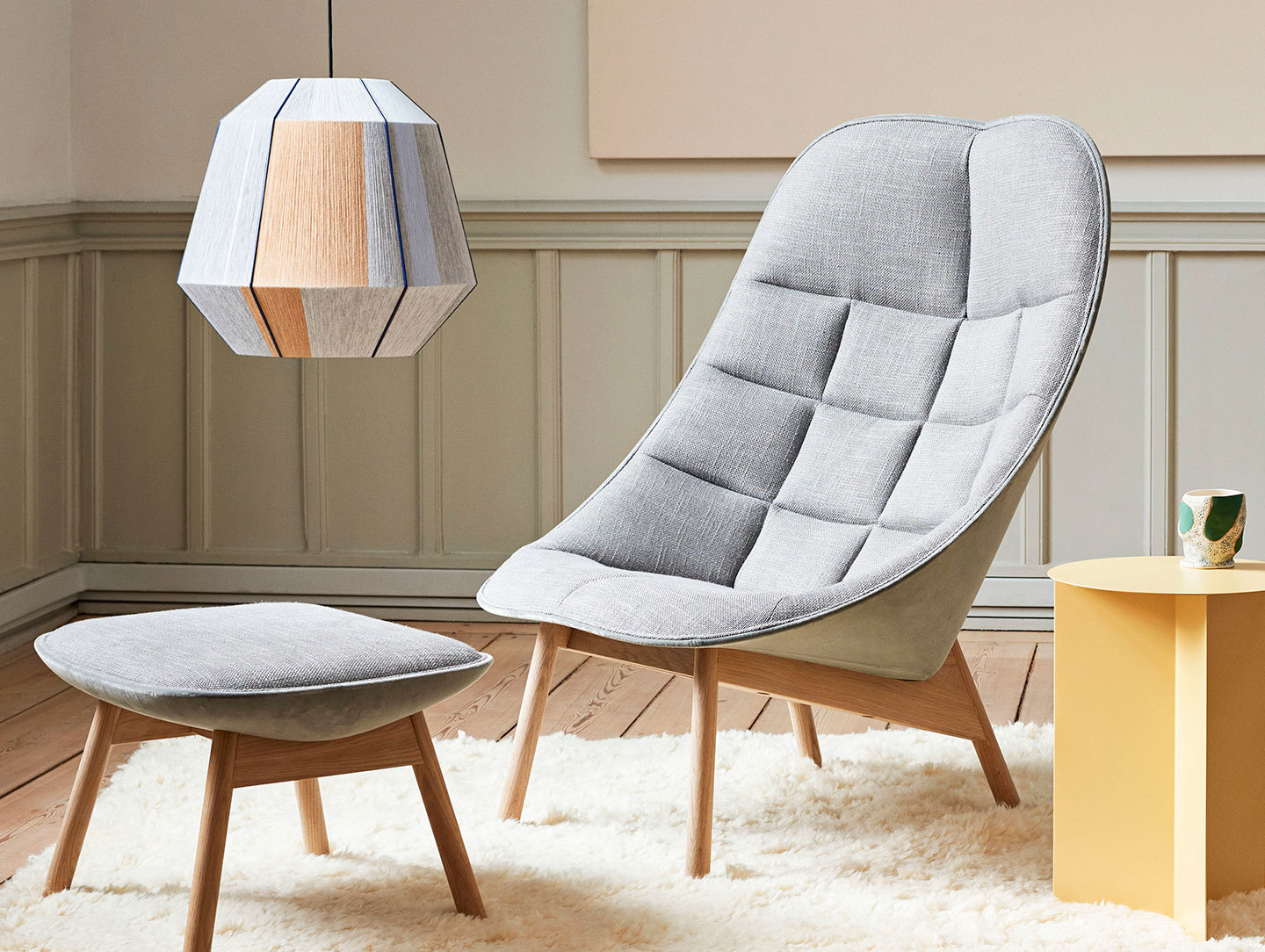 Hay Uchiwa front Roden 05 back Lola warm grey matt lacquer oak base Bonbon earth tones