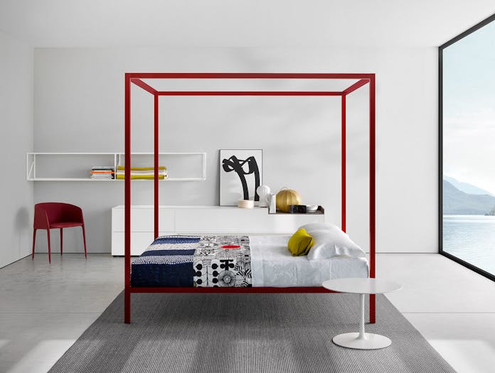 MDF Italia Aluminium Bed Lacquered Red Canopy Bruno Fattorini