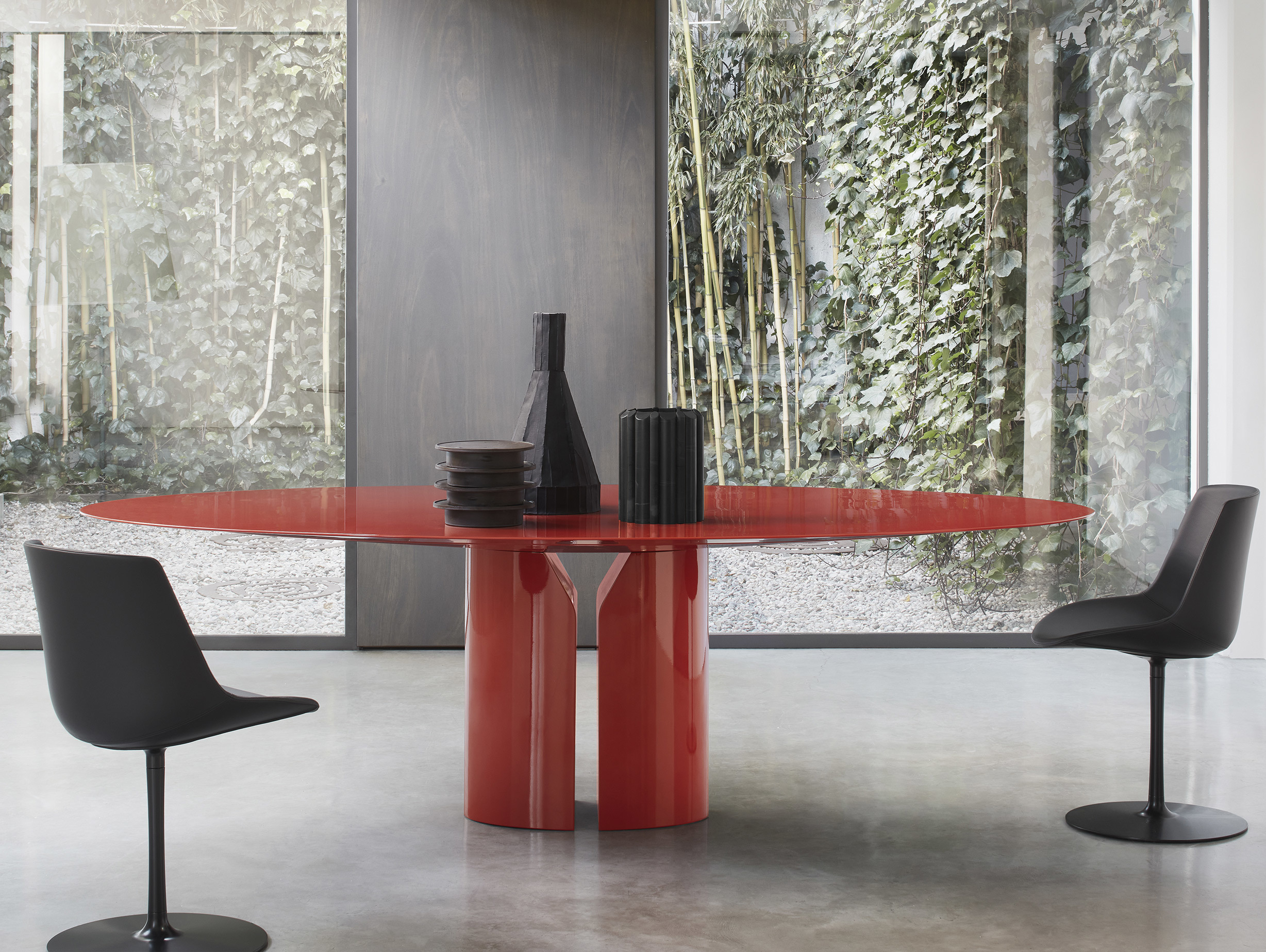 Mdf italia jean nouvel nvl table lacquered coral red lifestyle