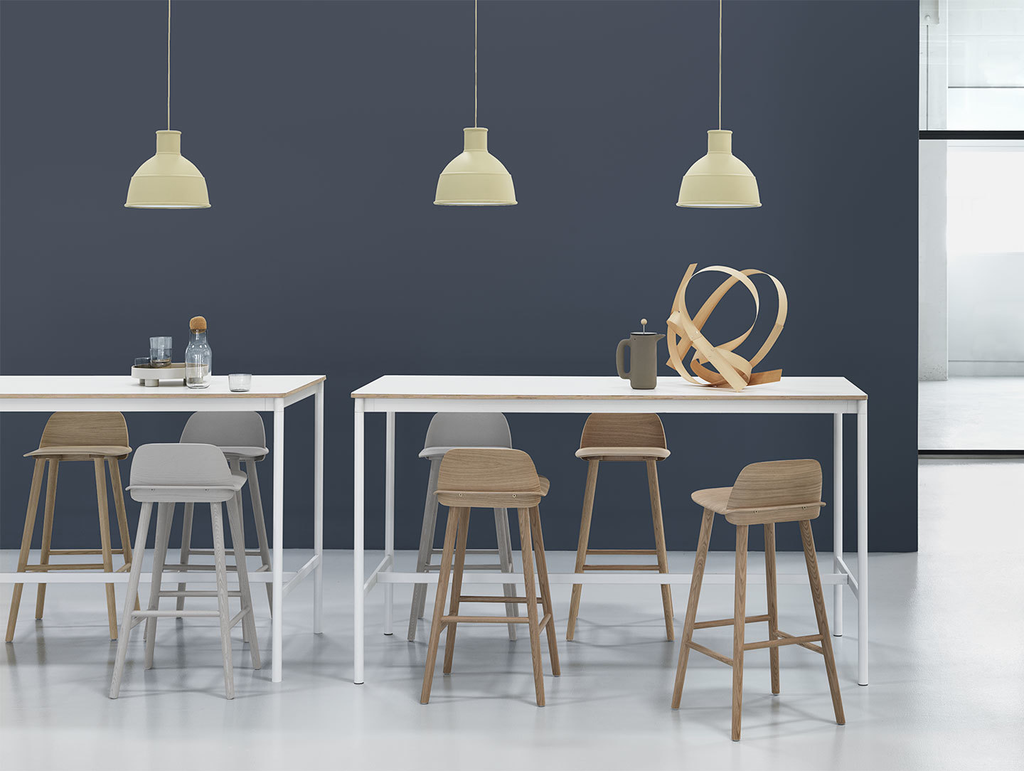 Muuto Base High Table White Plywood Unfold Beige Green Nerd Bar Stool grey Oak Corky Platform Tray Push