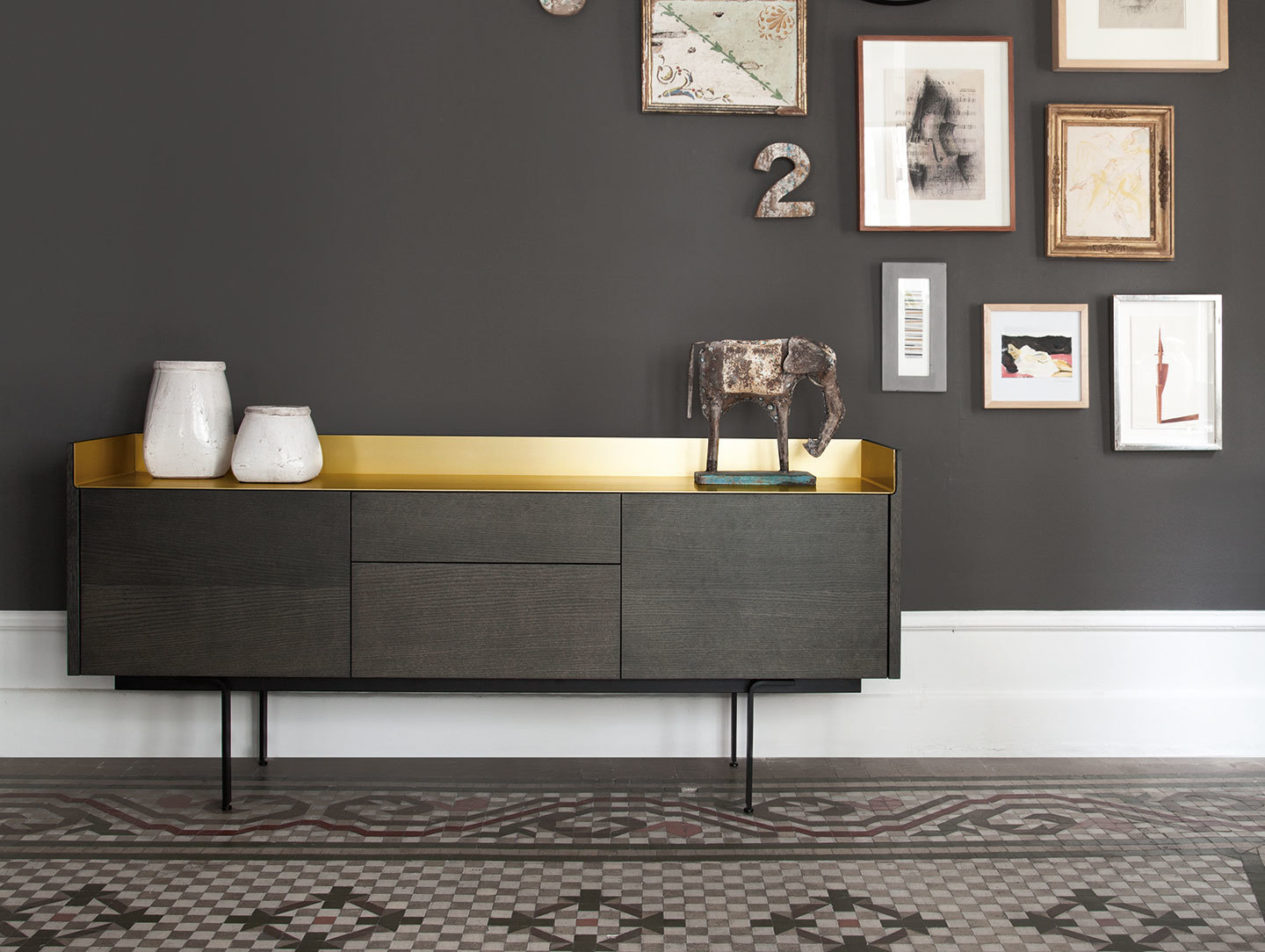 Punt Stockholm Sideboard STH312 grey oak gold top Mario Ruiz
