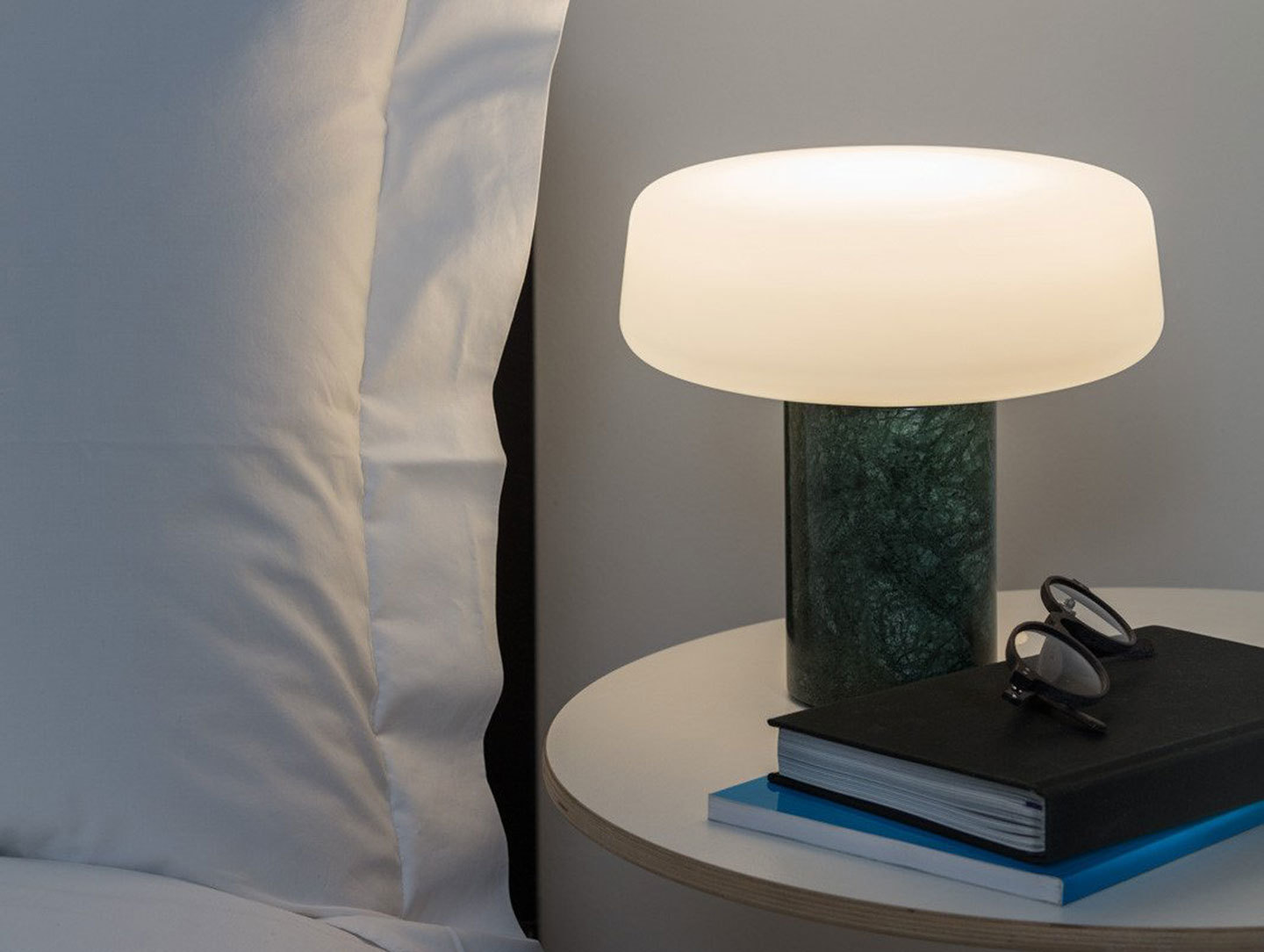 Terence Woodgate Solid Table Light small Serpentine Green Marble bedside