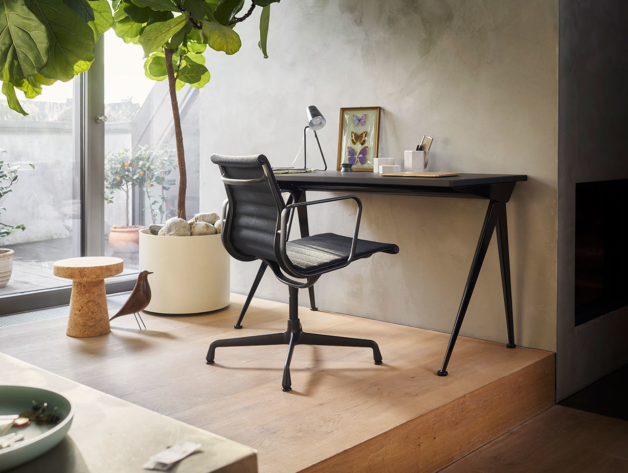 Vitra Aluminium Chair EA108 Black Version Compas Direction Cork Stool Eames House Bird