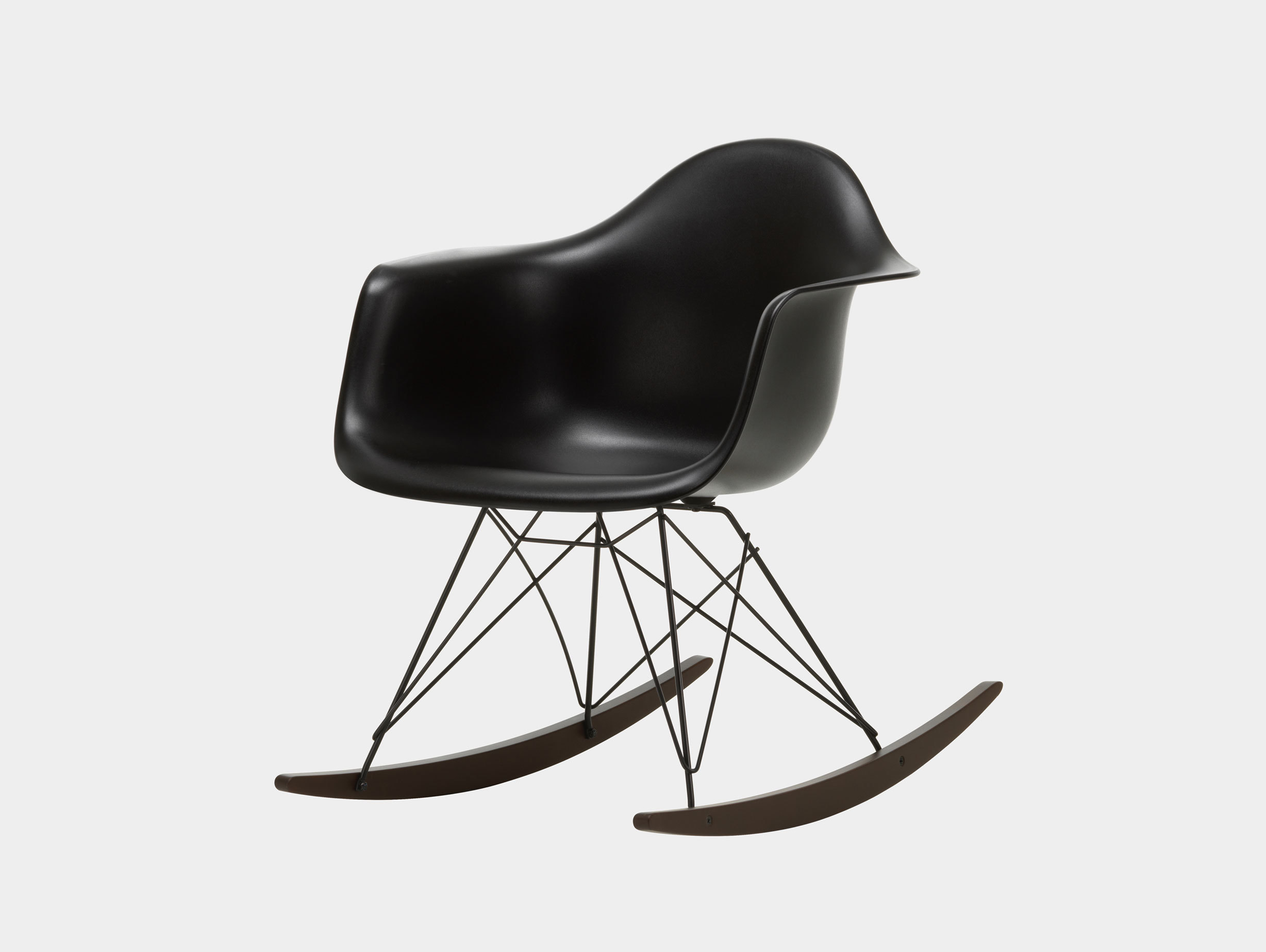 Vitra RAR Rocking Chair Deep Black seat shell Basic Dark wire Dark Maple runners