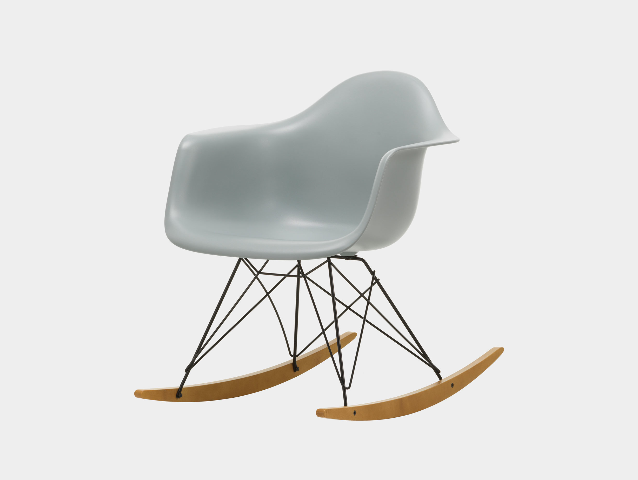 Vitra RAR Rocking Chair Light Grey seat shell Basic Dark wire Golden Maple runners