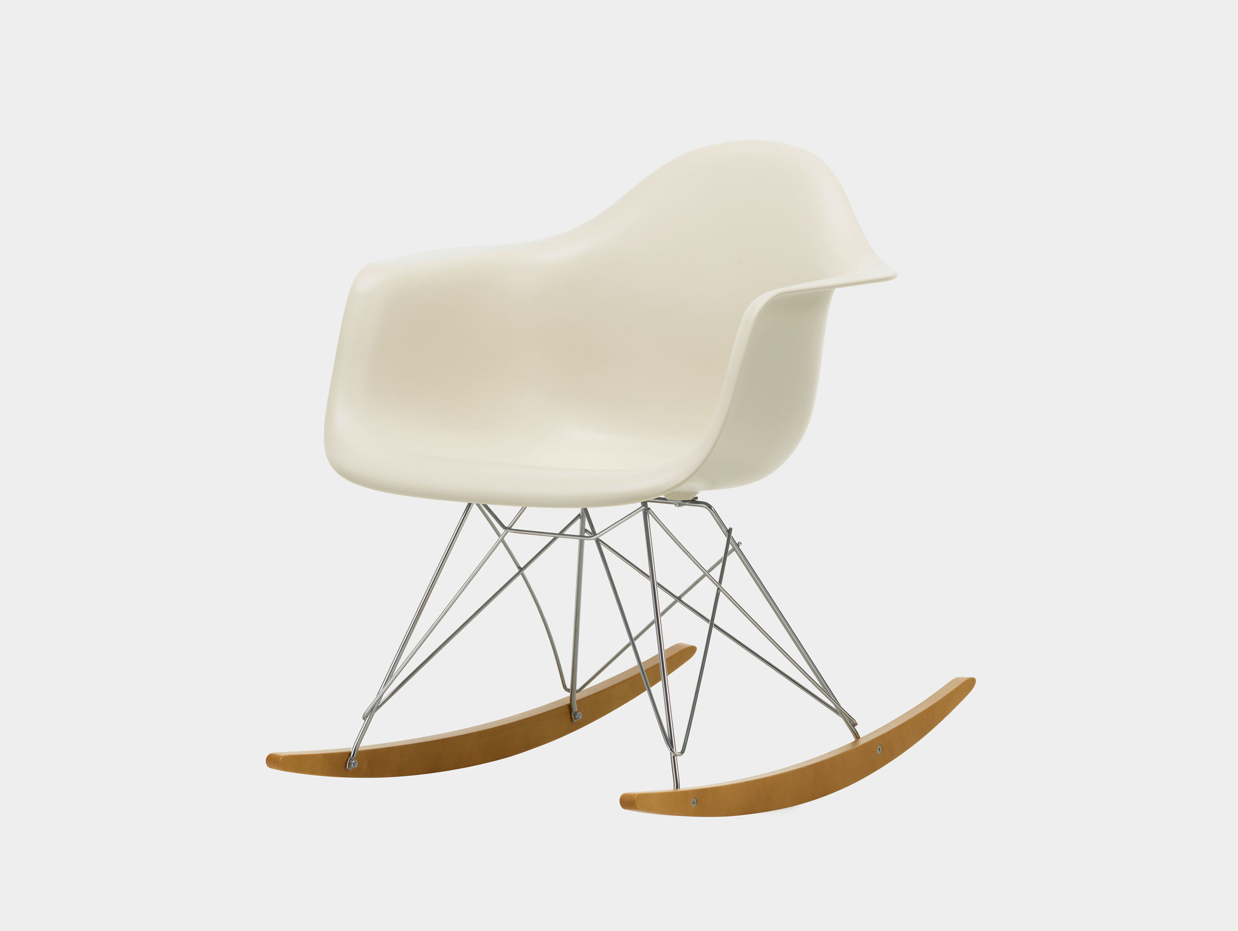 Vitra RAR Rocking Chair Pebble seat shell Chrome wire Golden Maple runners