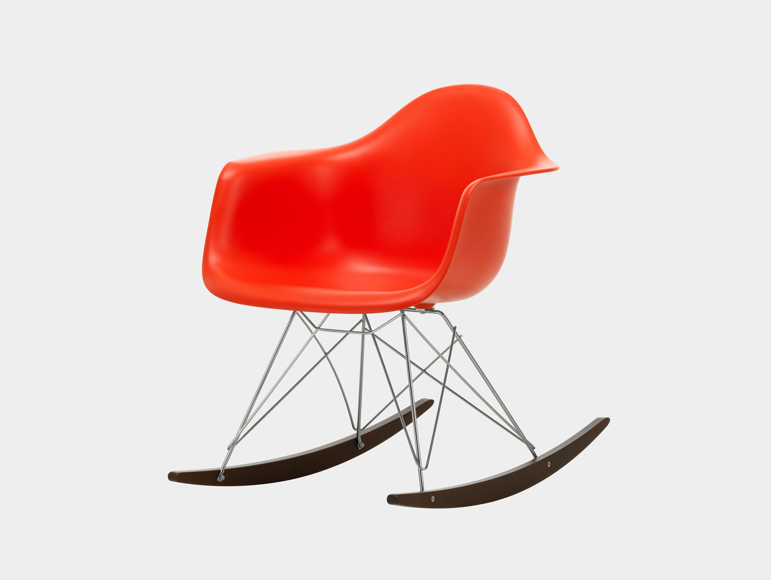 Vitra RAR Rocking Chair Poppy Red seat shell Chrome wire Dark Maple runners