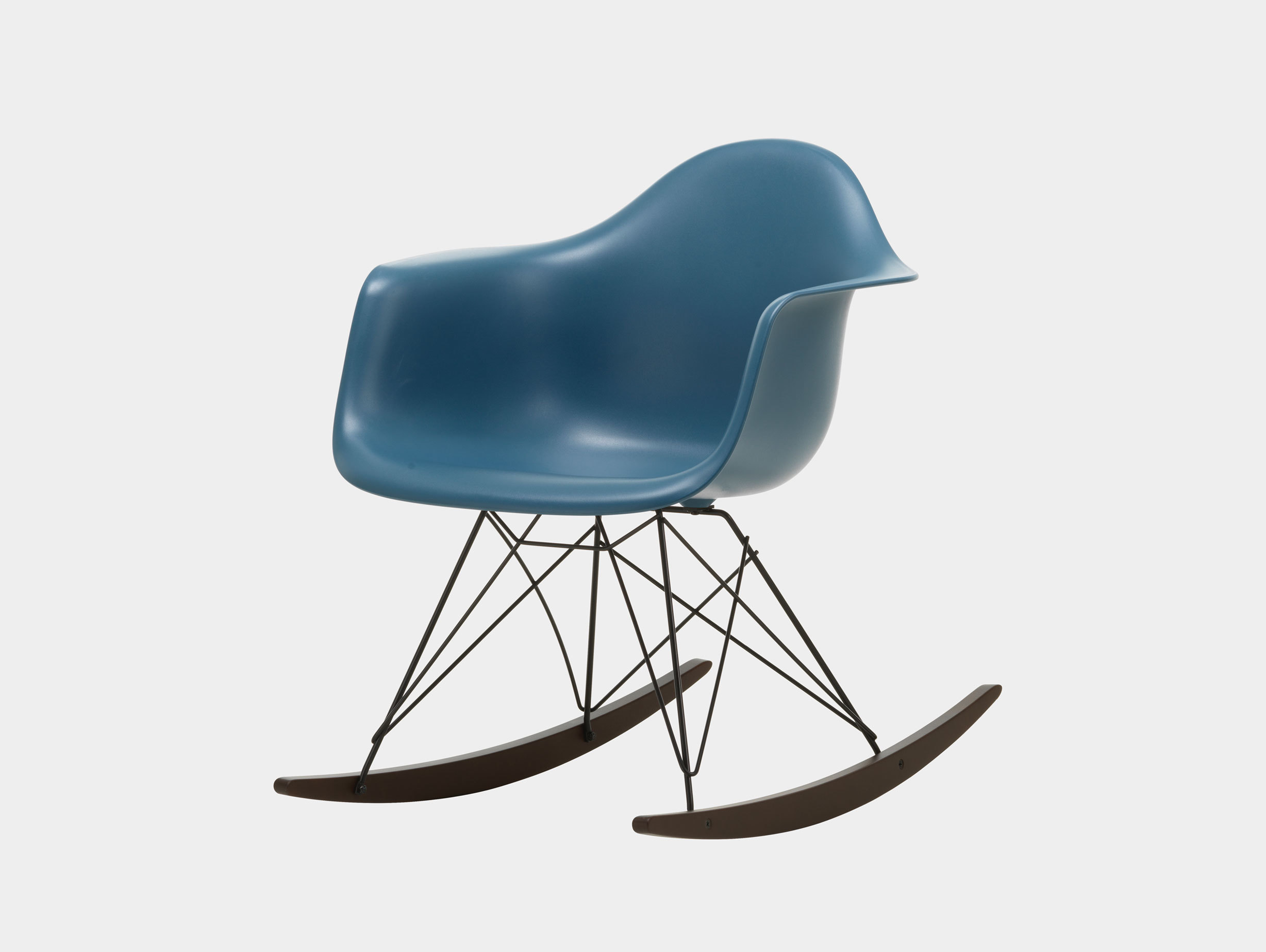 Vitra RAR Rocking Chair Sea Blue seat shell Basic Dark wire Dark Maple runners