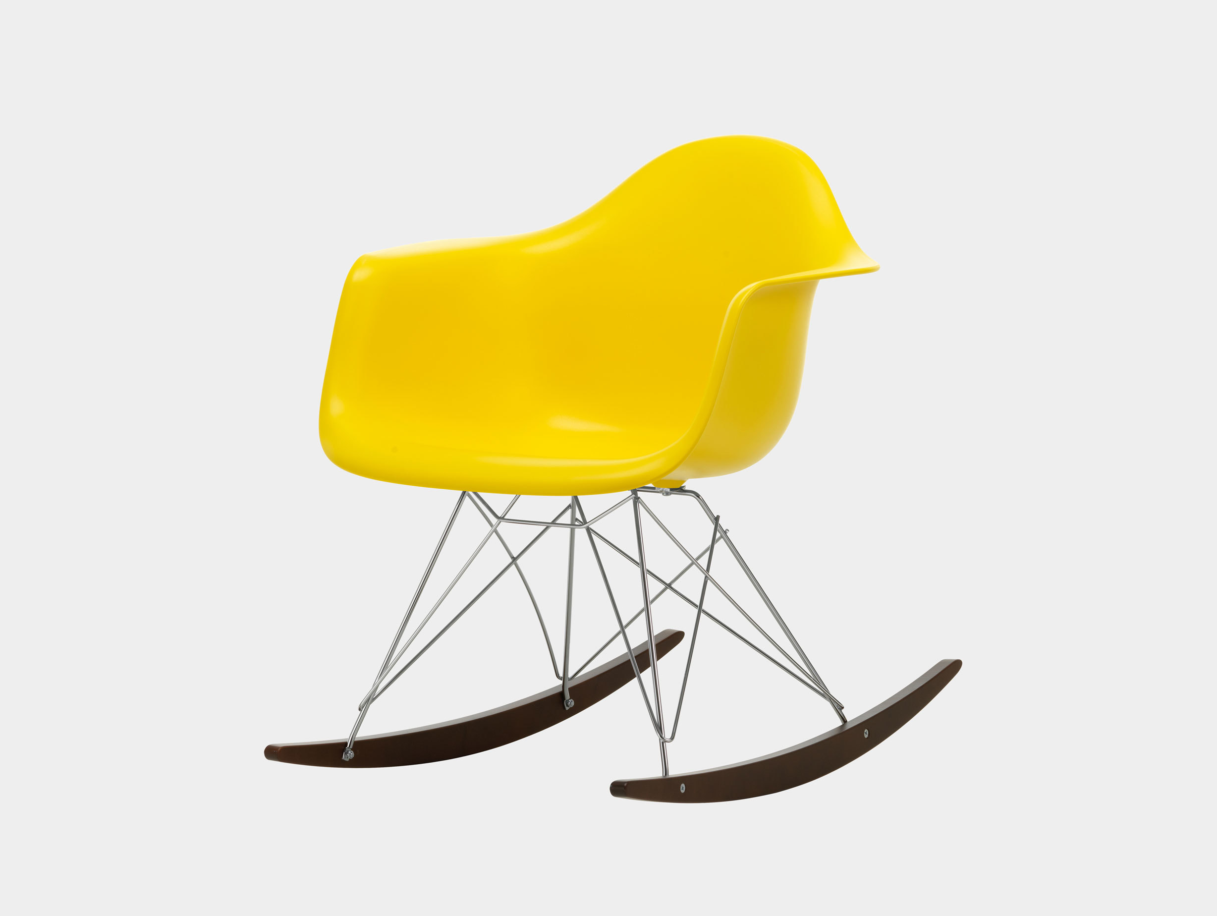 Vitra RAR Rocking Chair Sunlight seat shell Chrome wire Dark Maple runners