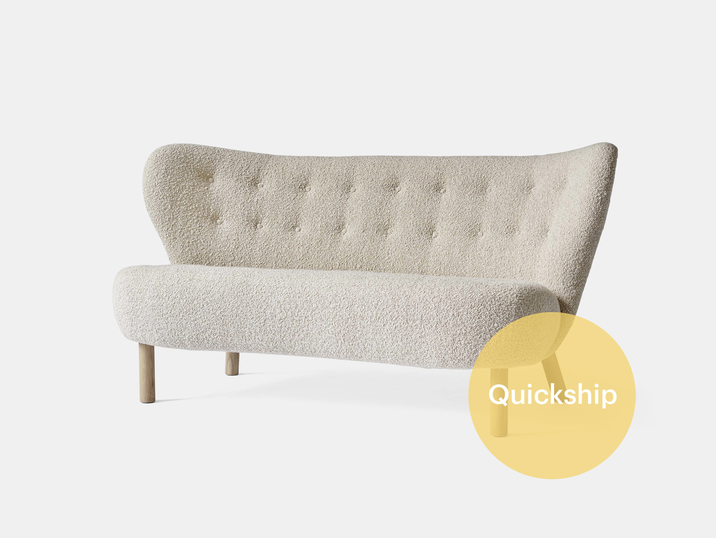 Quickship andtradition viggo boesen little petra sofa white oiled oak karakorum