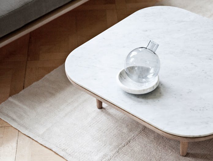 And Tradition Fly Coffee Table Detail Oak Carrara Marble Space Copenhagen