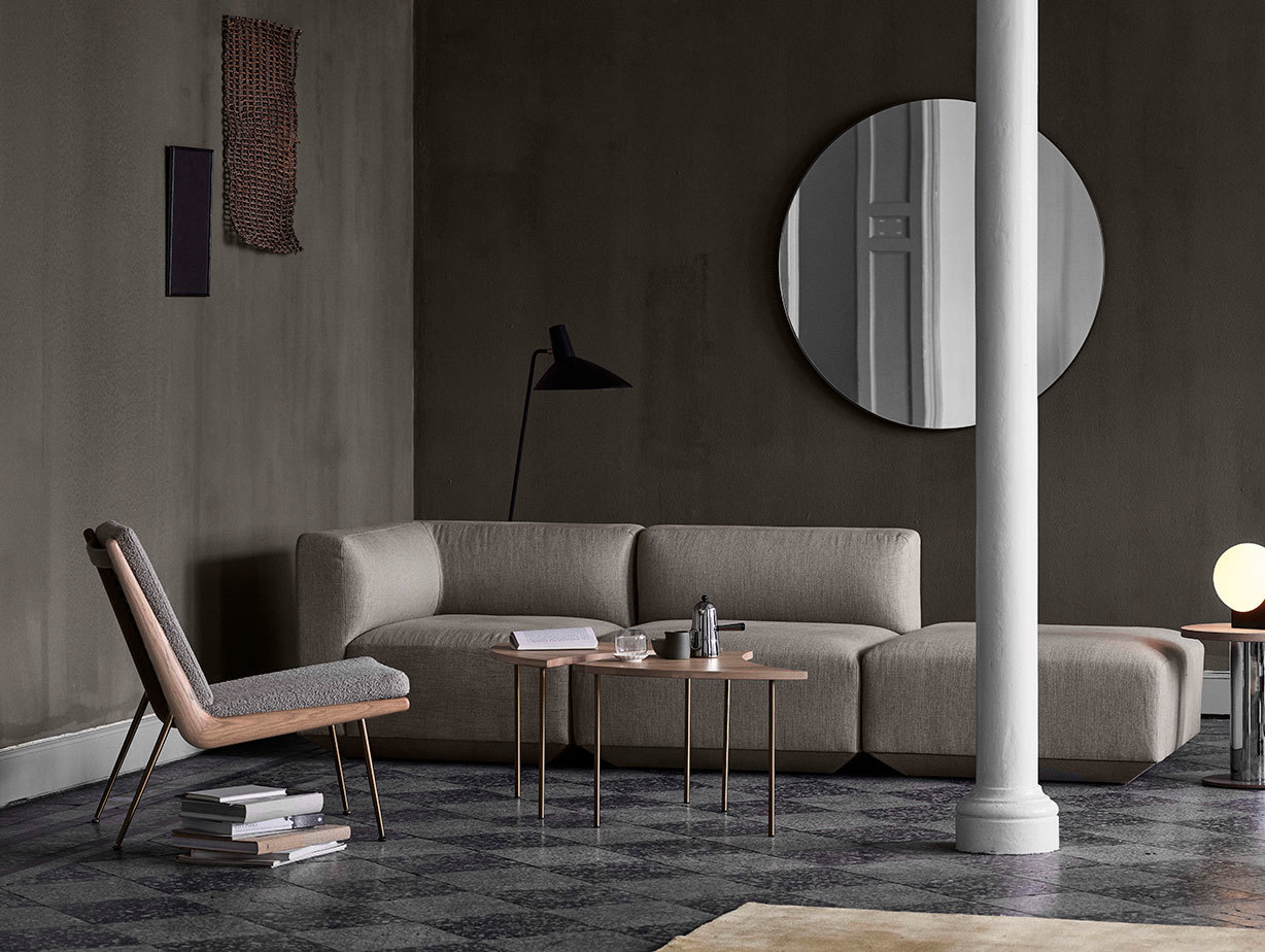 Andtradition Amore mirror Develius sofa Boomerang lounge chair