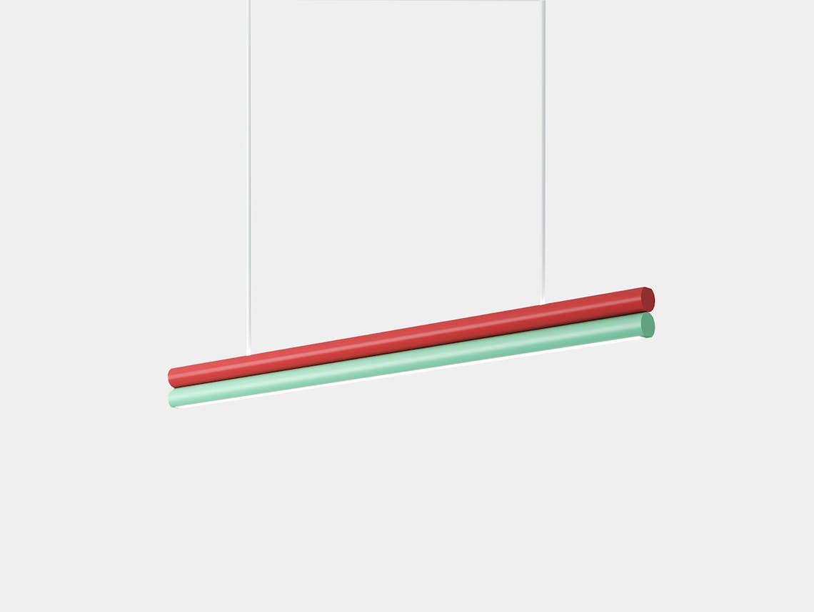 Areti parallel tubes pendant light 2 red lightgreen