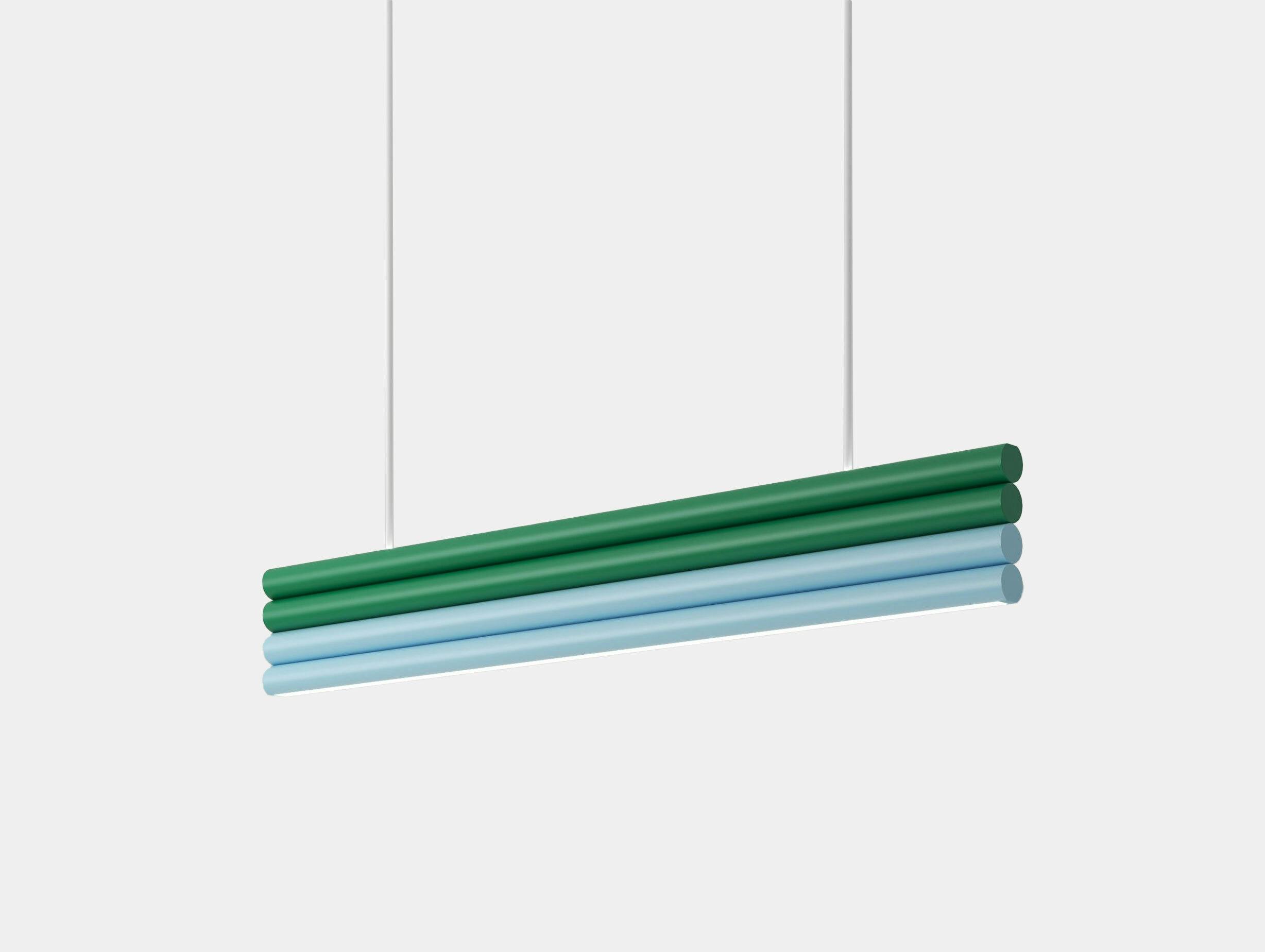 Atelier areti parallel tubes pendant light intense green light blue