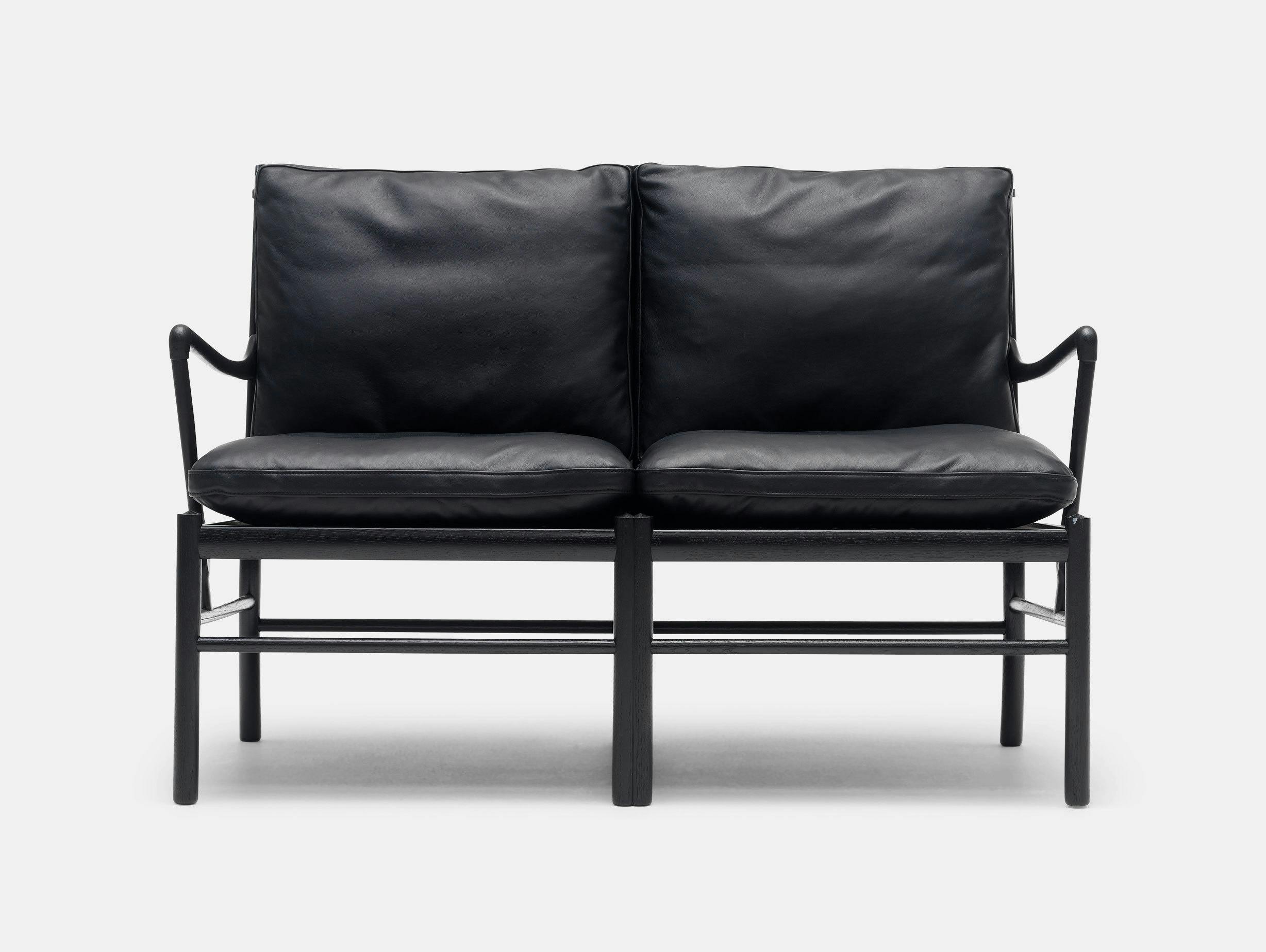 Carl Hansen Ow149 2 Colonial Sofa Black Leather Front Ole Wanscher