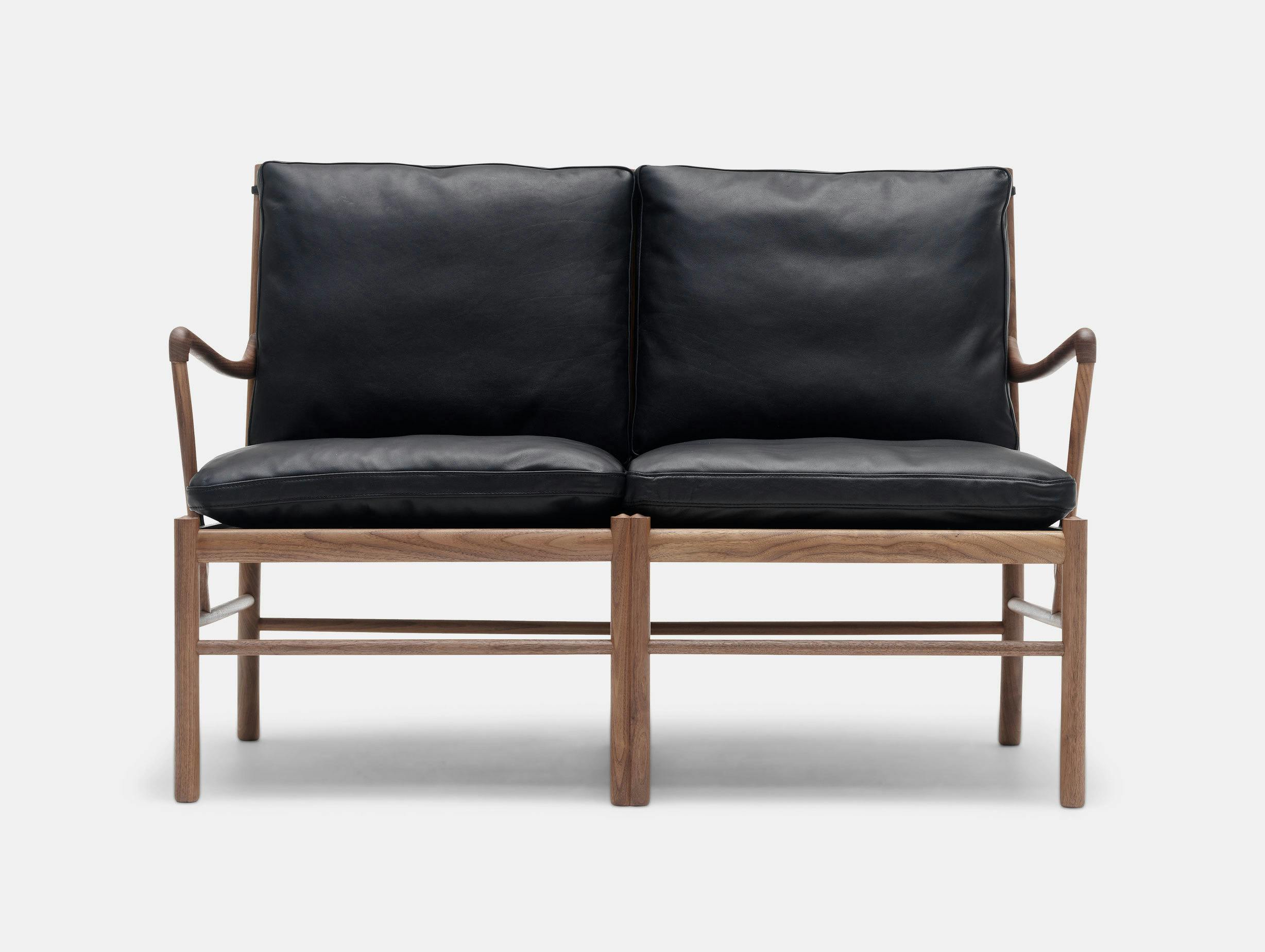 Carl Hansen Ow149 2 Colonial Sofa Walnut Black Leather Front Ole Wanscher