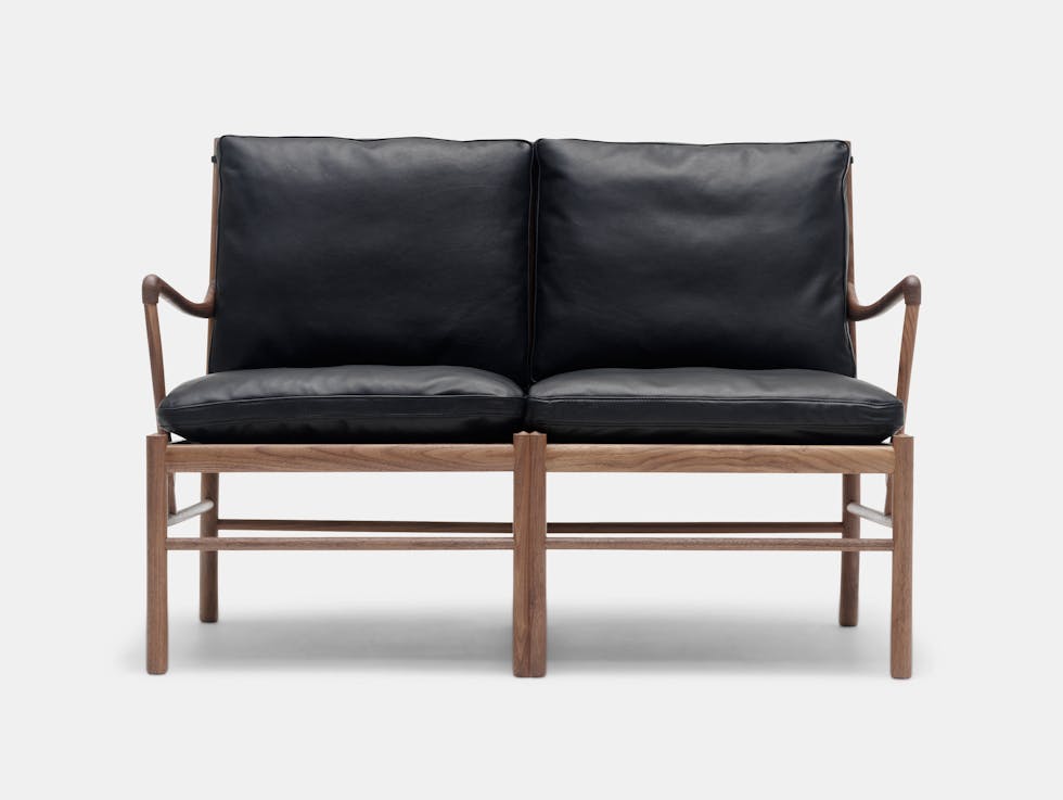 Carl Hansen Ow149 2 Colonial Sofa Walnut Black Leather Front Ole Wanscher
