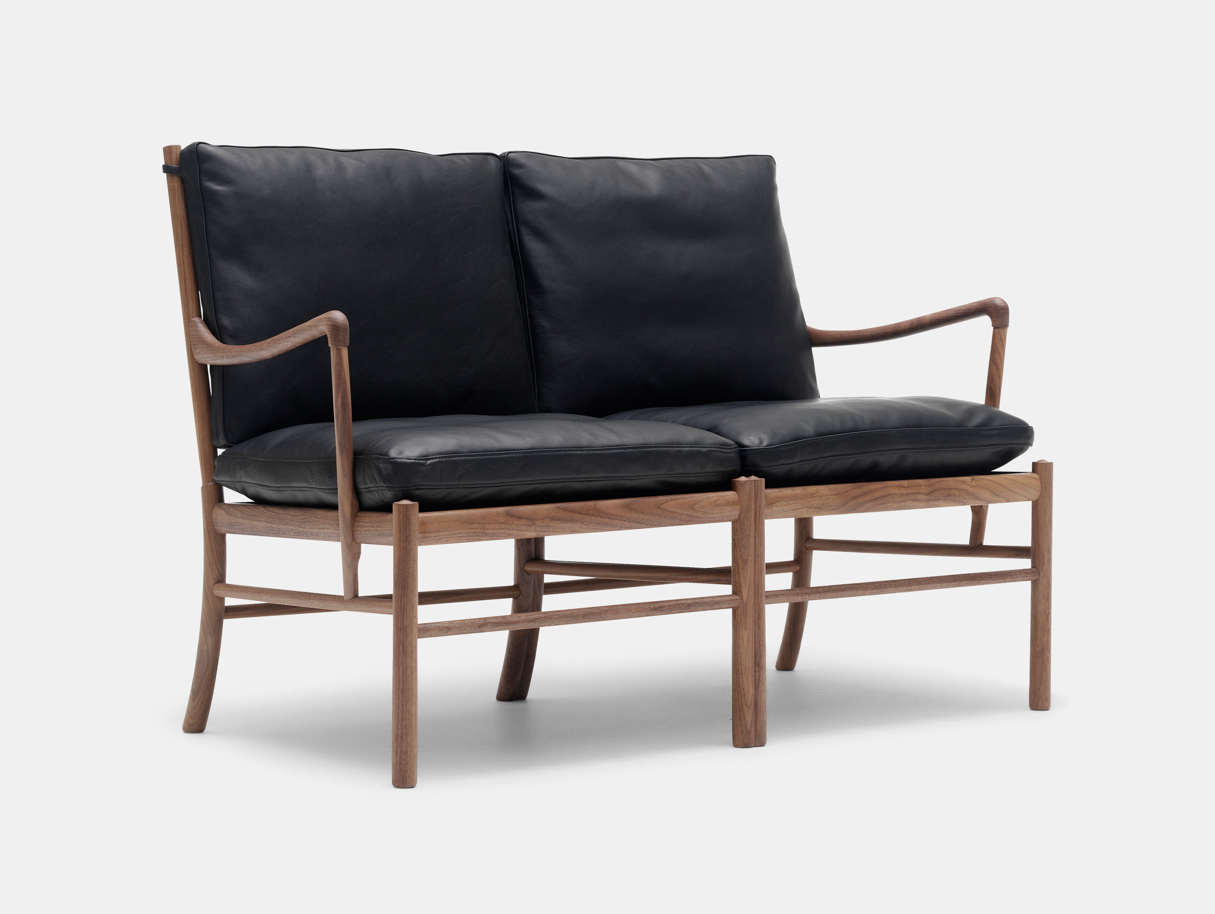 Carl Hansen Ow149 2 Colonial Sofa Walnut Black Leather Ole Wanscher